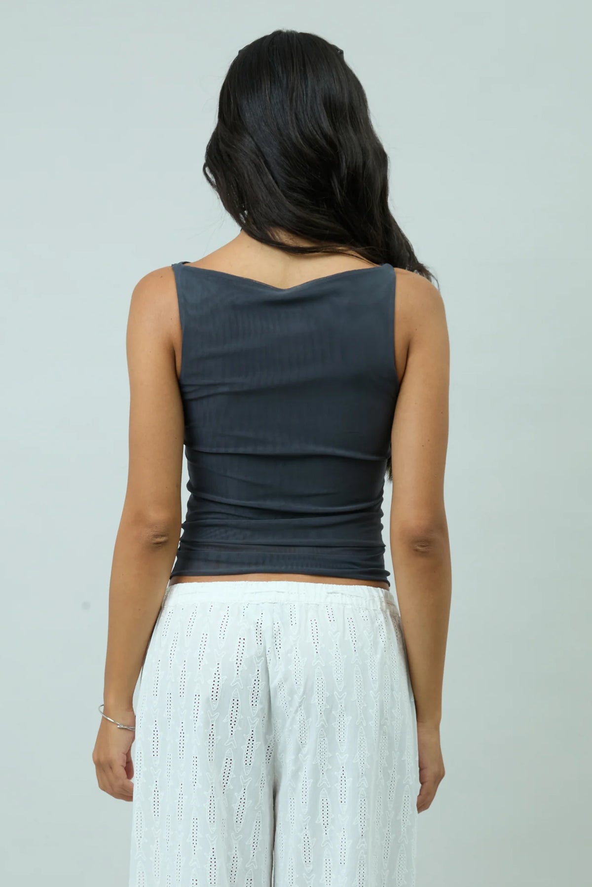 Double Layer Sleeveless Mesh Top - Steel Grey