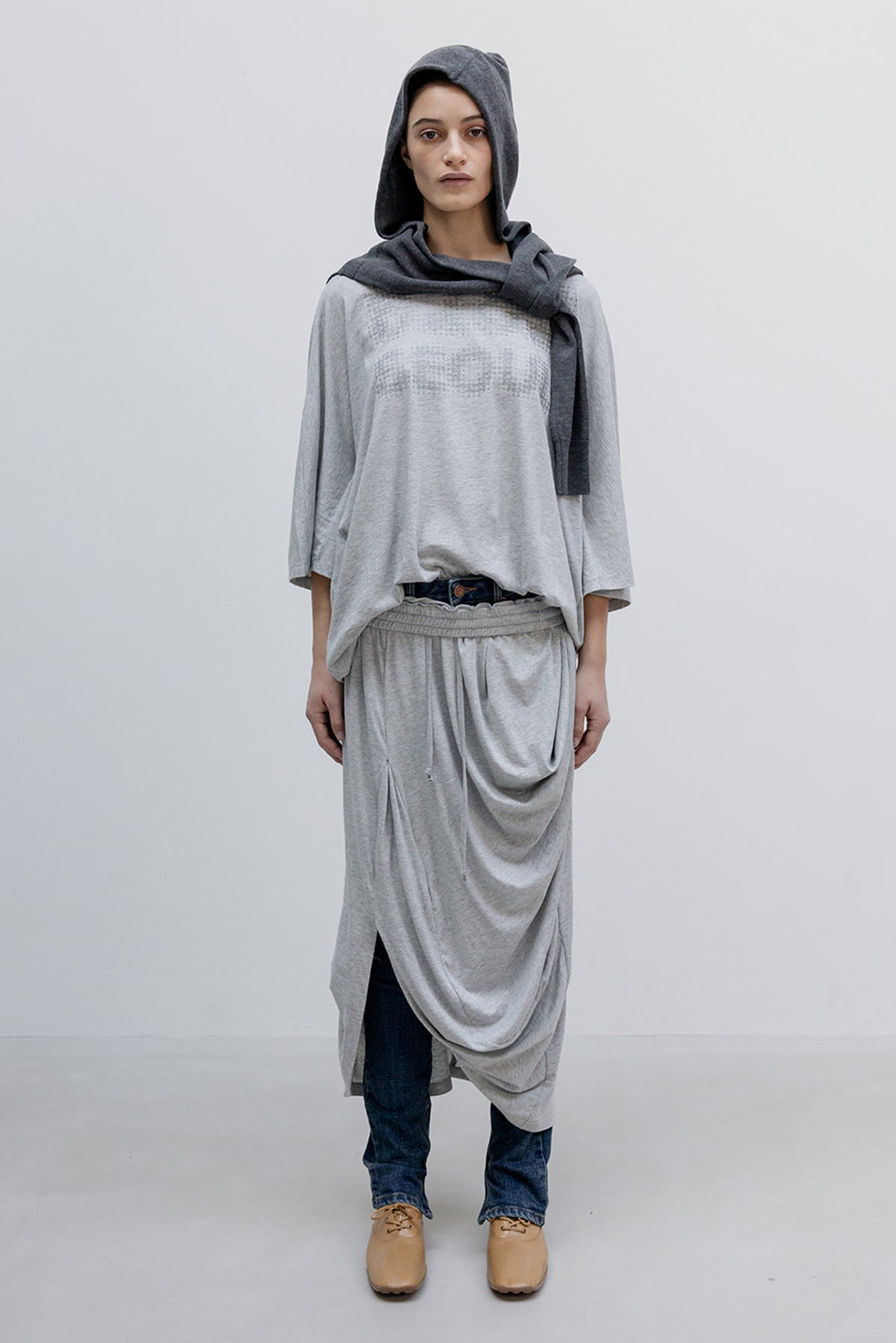 Draped Cotton Skirt - Grey