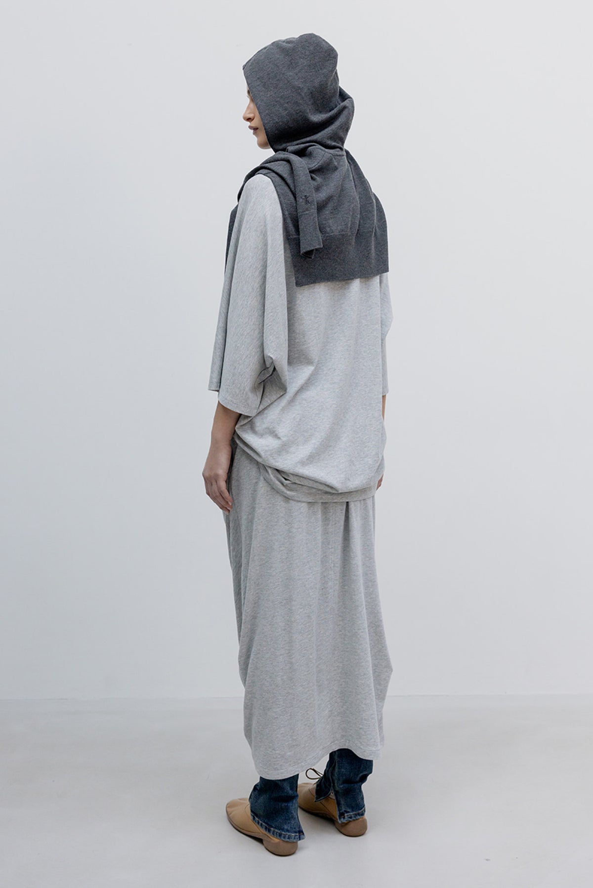 Draped Cotton Skirt - Grey
