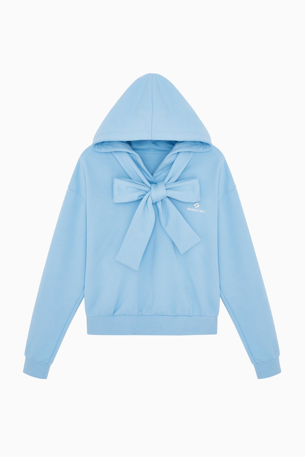 Tie Front Bow Hoodie - Blue