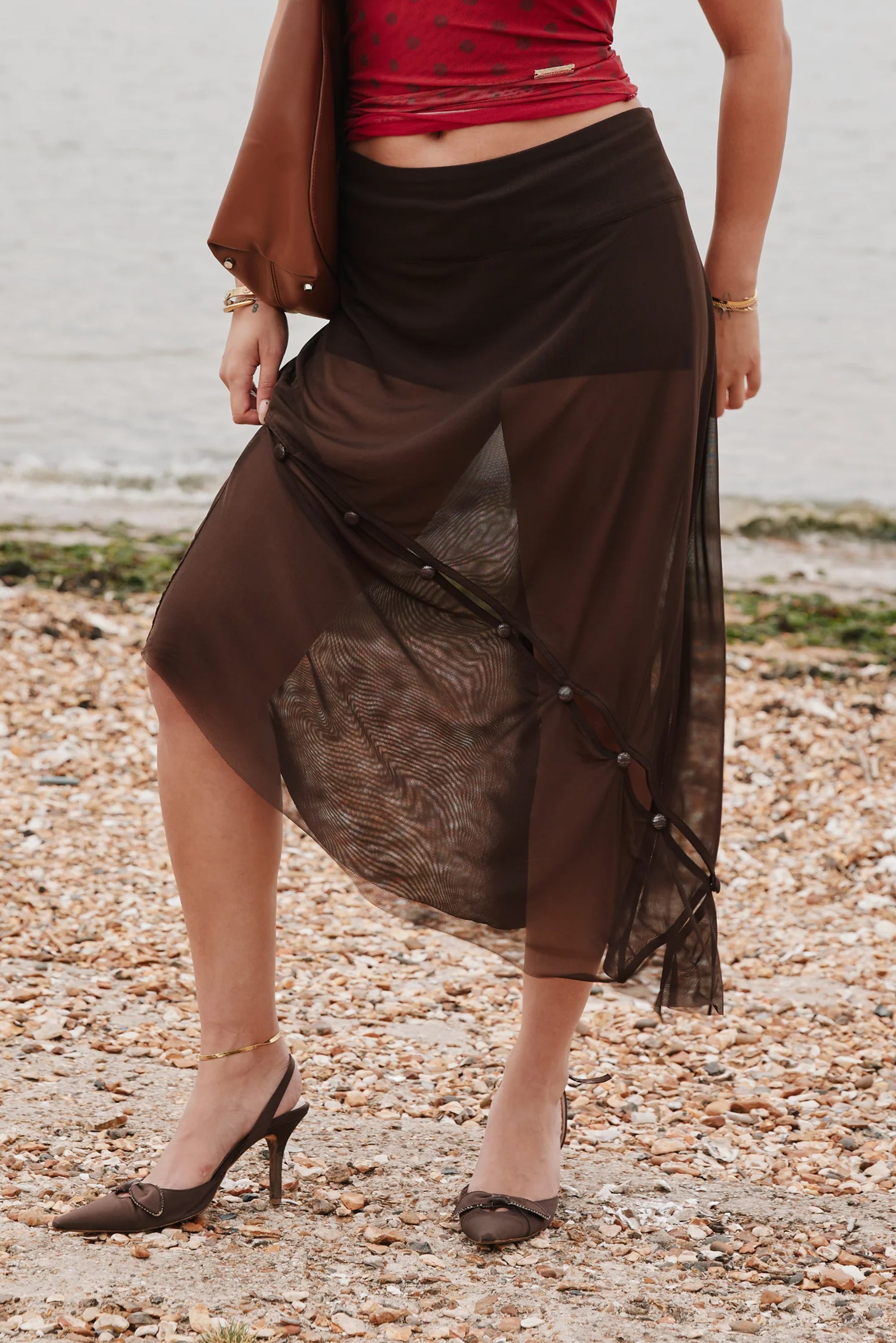 HOUSE OF SUNNY The Rosewood Mesh Skirt - Brown