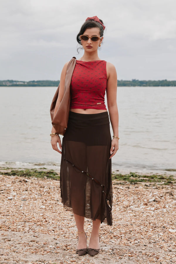 HOUSE OF SUNNY The Rosewood Mesh Skirt - Brown