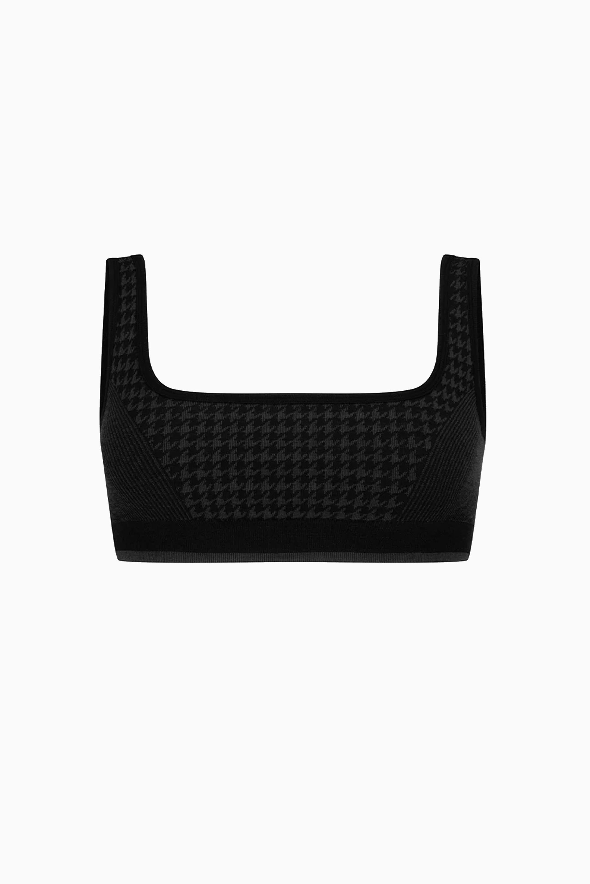 Houndstooth Wool Bralet - Black