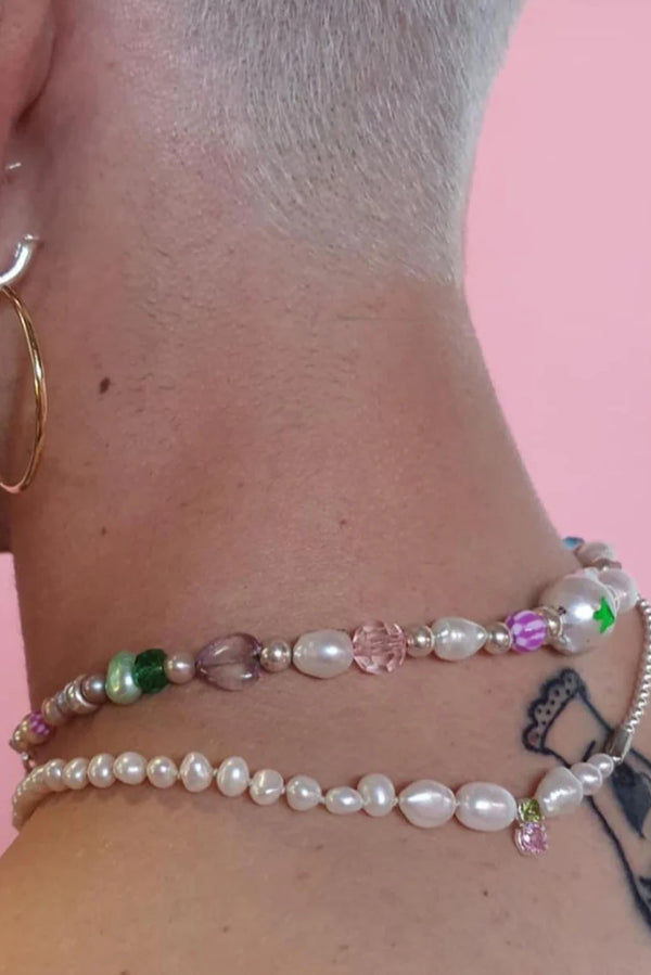 Incomplete Pearl Choker - Pink/Green