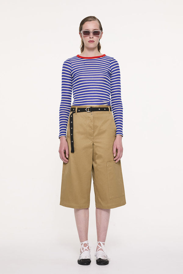 Jackiera Ribbed L.Sleeve Top - Blue/Ecru/Red