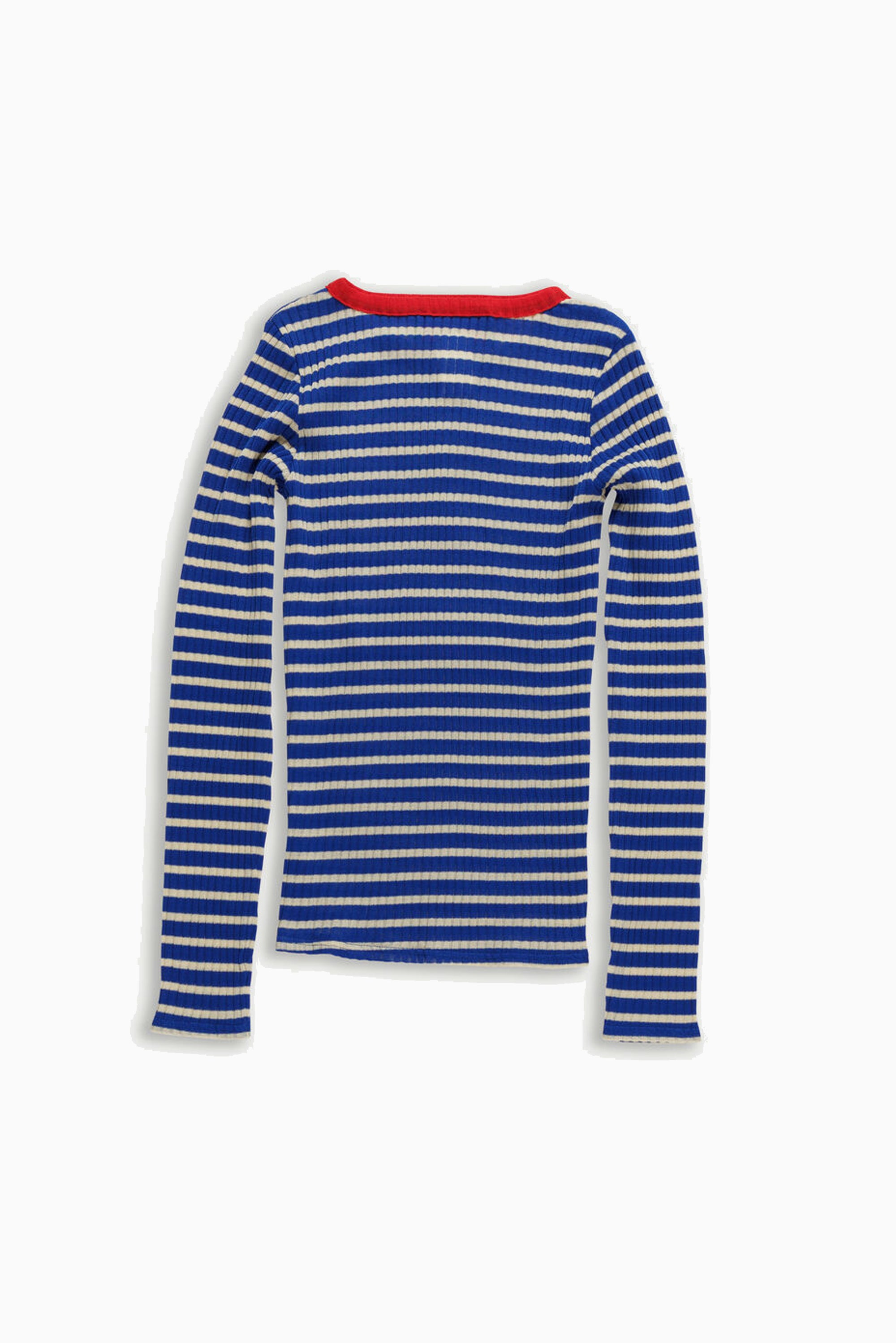 Jackiera Ribbed L.Sleeve Top - Blue/Ecru/Red