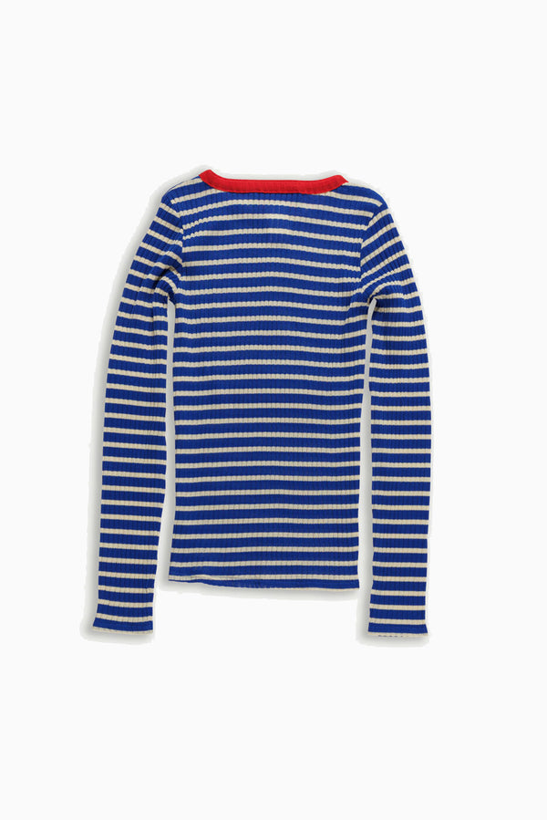 Jackiera Ribbed L.Sleeve Top - Blue/Ecru/Red