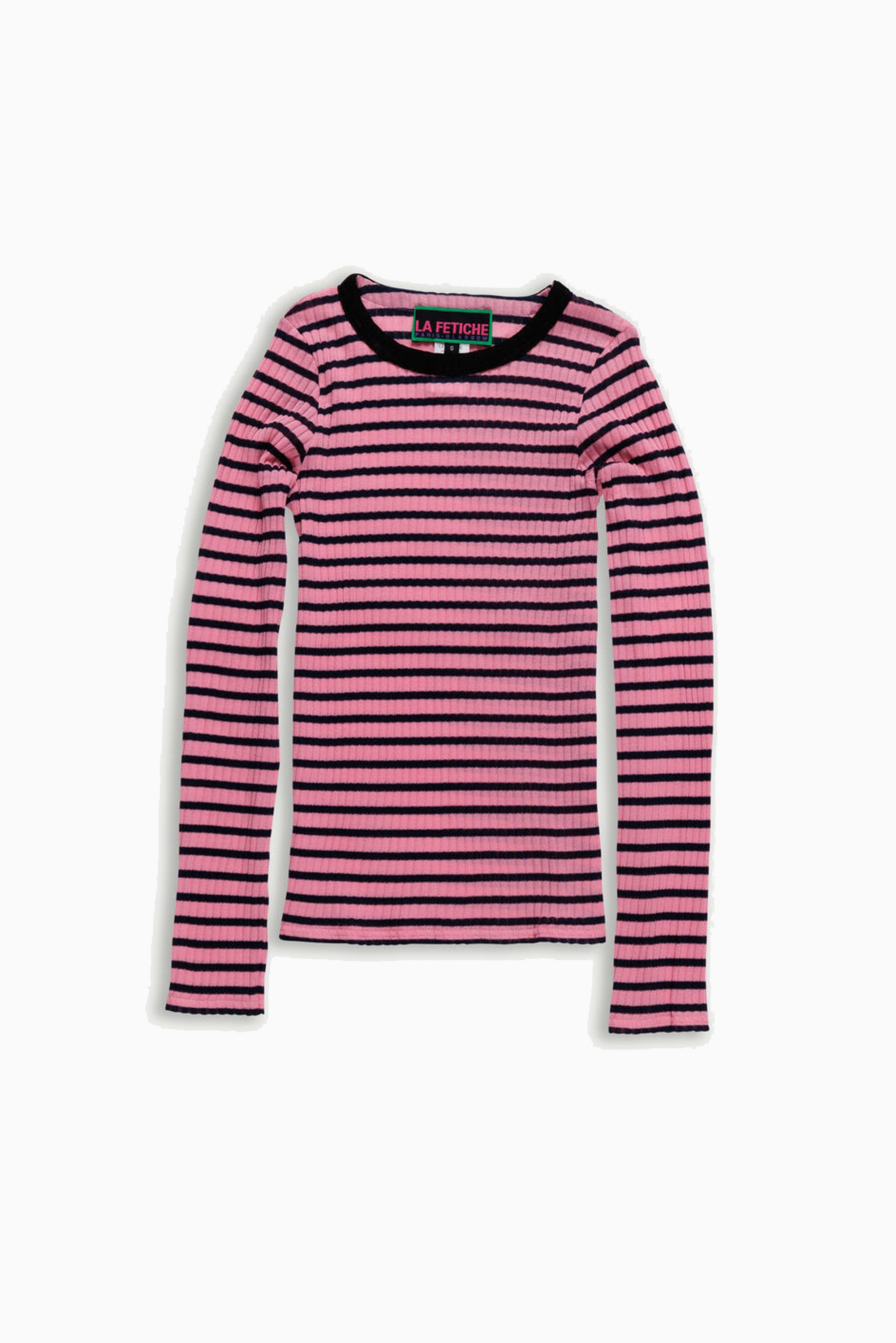 Jackiera Ribbed L.Sleeve Top - Pink/Navy/Black