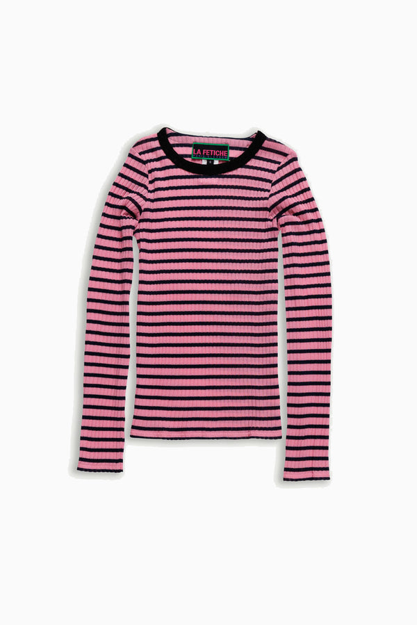 Jackiera Ribbed L.Sleeve Top - Pink/Navy/Black