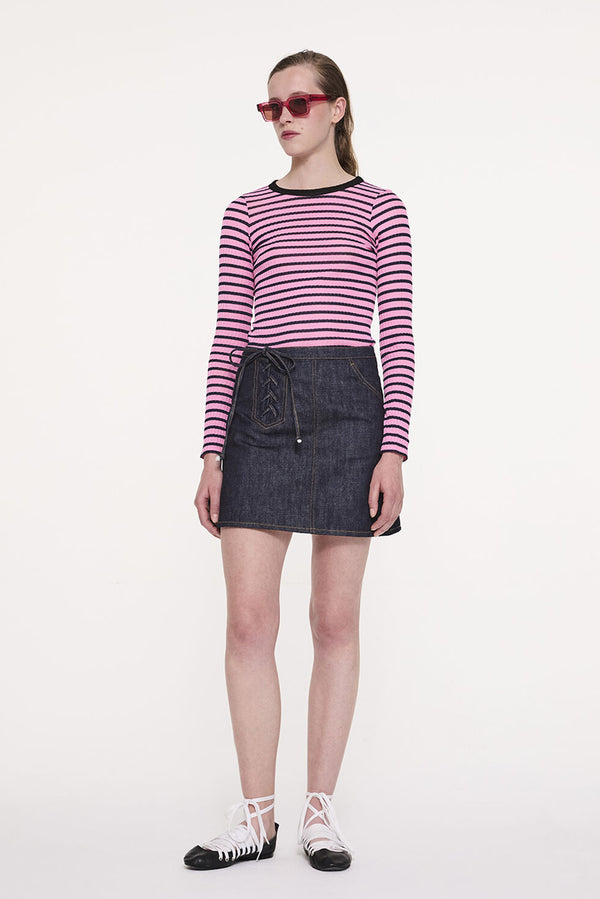 Jackiera Ribbed L.Sleeve Top - Pink/Navy/Black