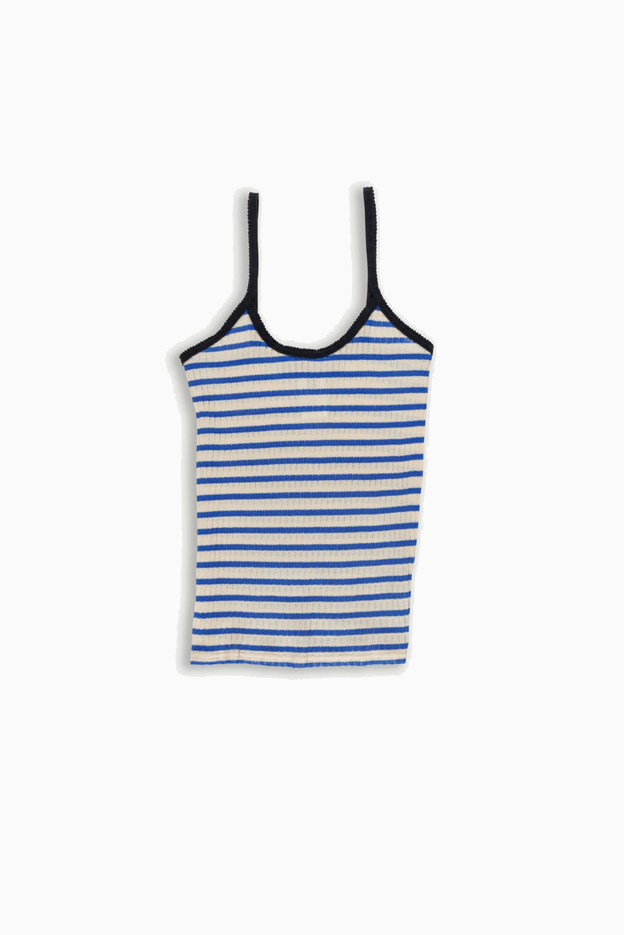 Jade Ribbed Cami Top - Ecru/Blue