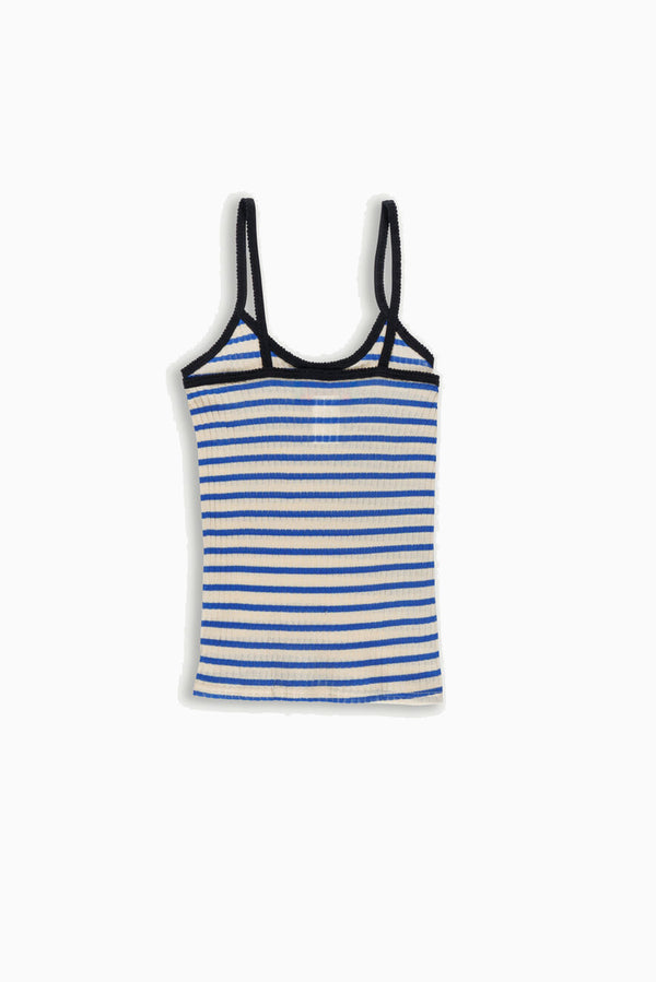 Jade Ribbed Cami Top - Ecru/Blue