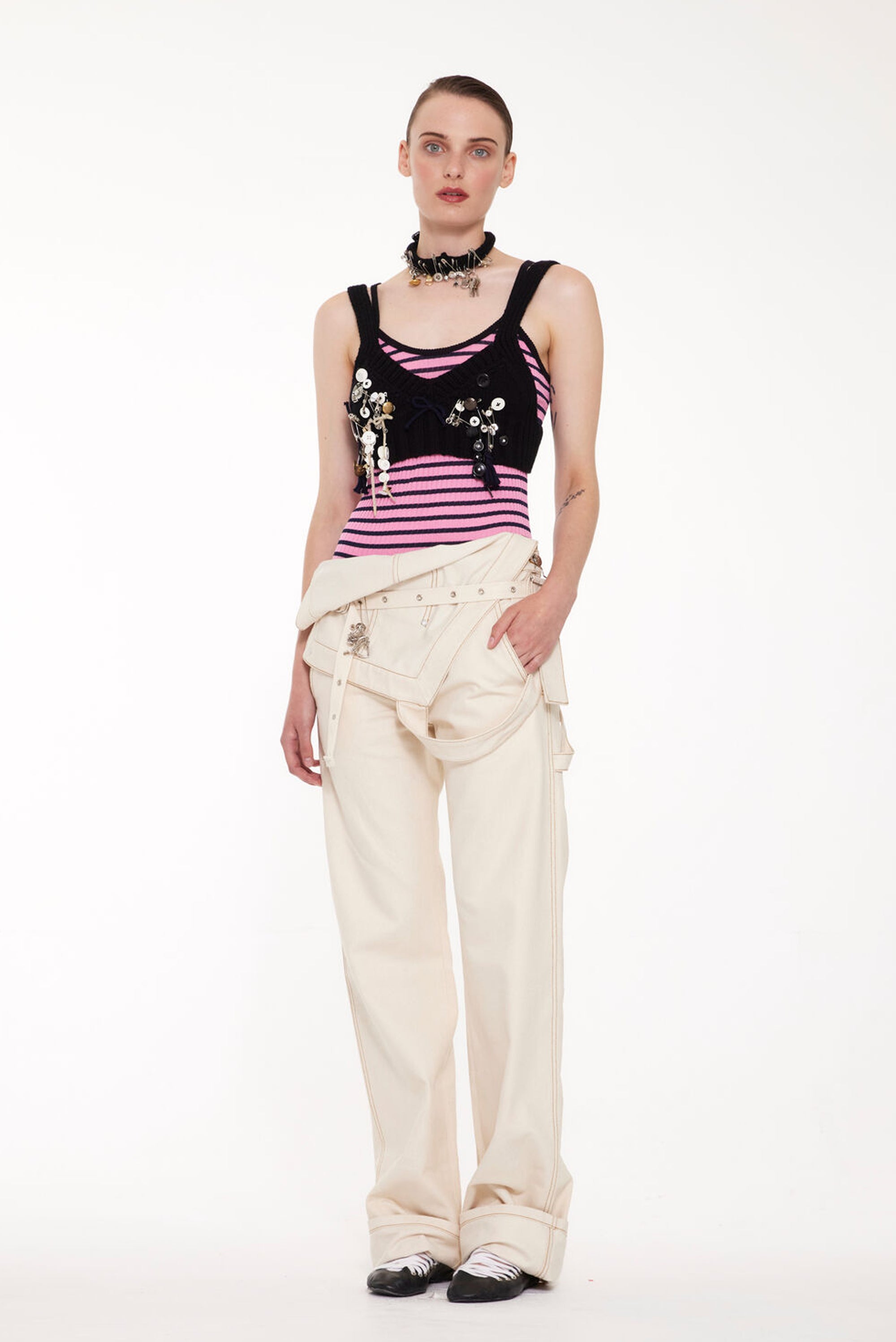 Jade Ribbed Cami - Pink/Navy