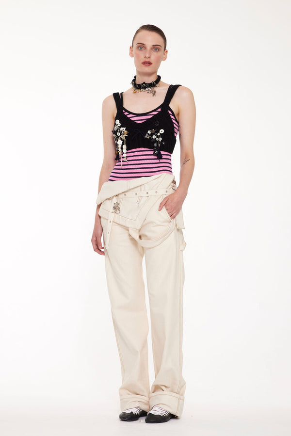 Jade Ribbed Cami - Pink/Navy