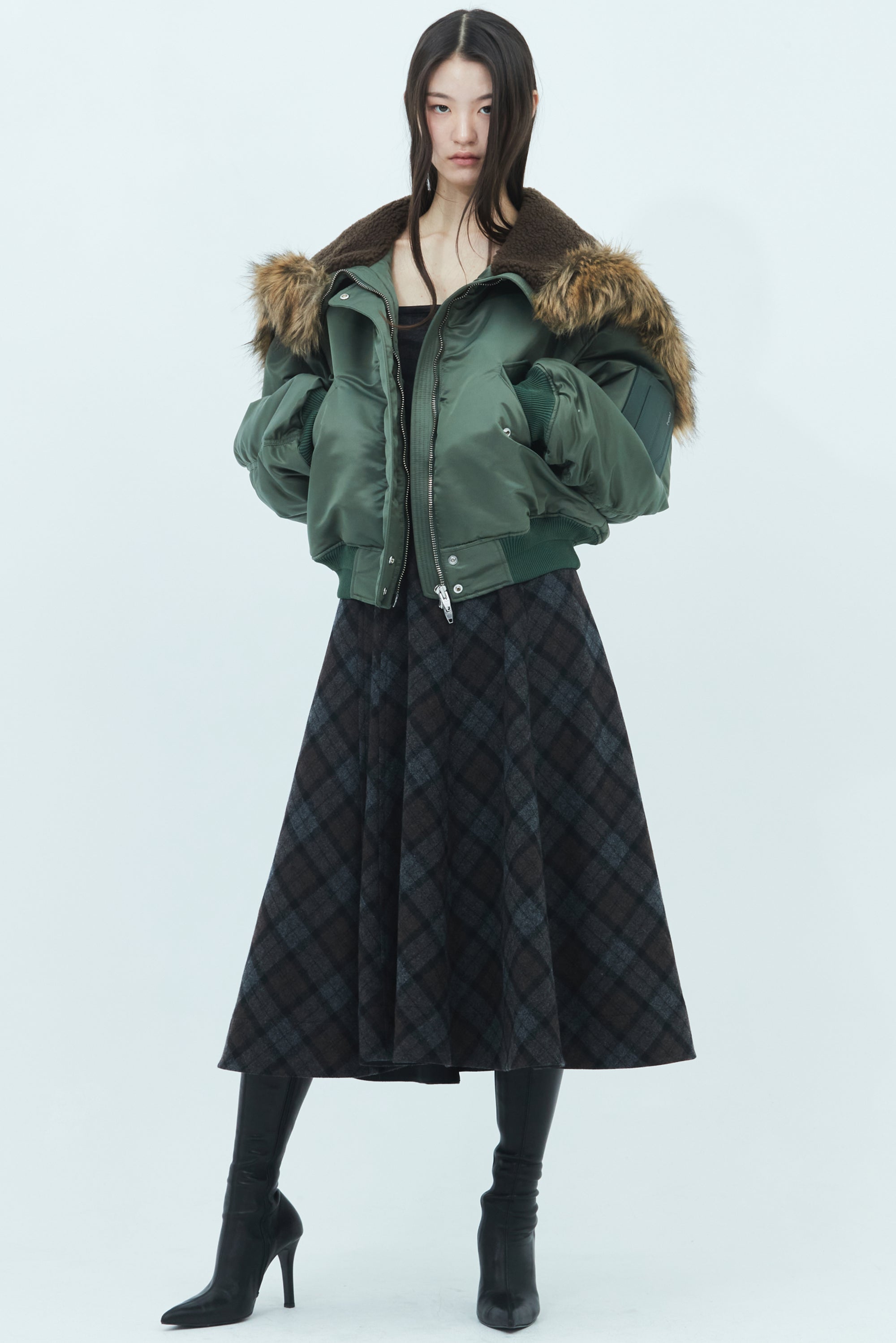 JUUN.J Convertible Hood MA-1 Jumper - Khaki