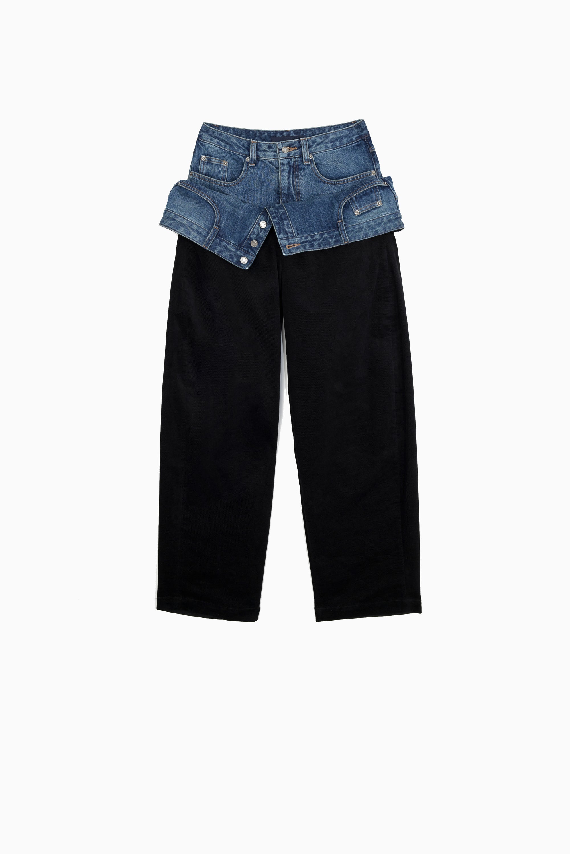 JUUN.J Flip Out Double Waist Pants - Denim/Black