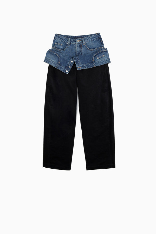JUUN.J Flip Out Double Waist Pants - Denim/Black