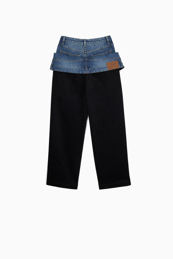 JUUN.J Flip Out Double Waist Pants - Denim/Black