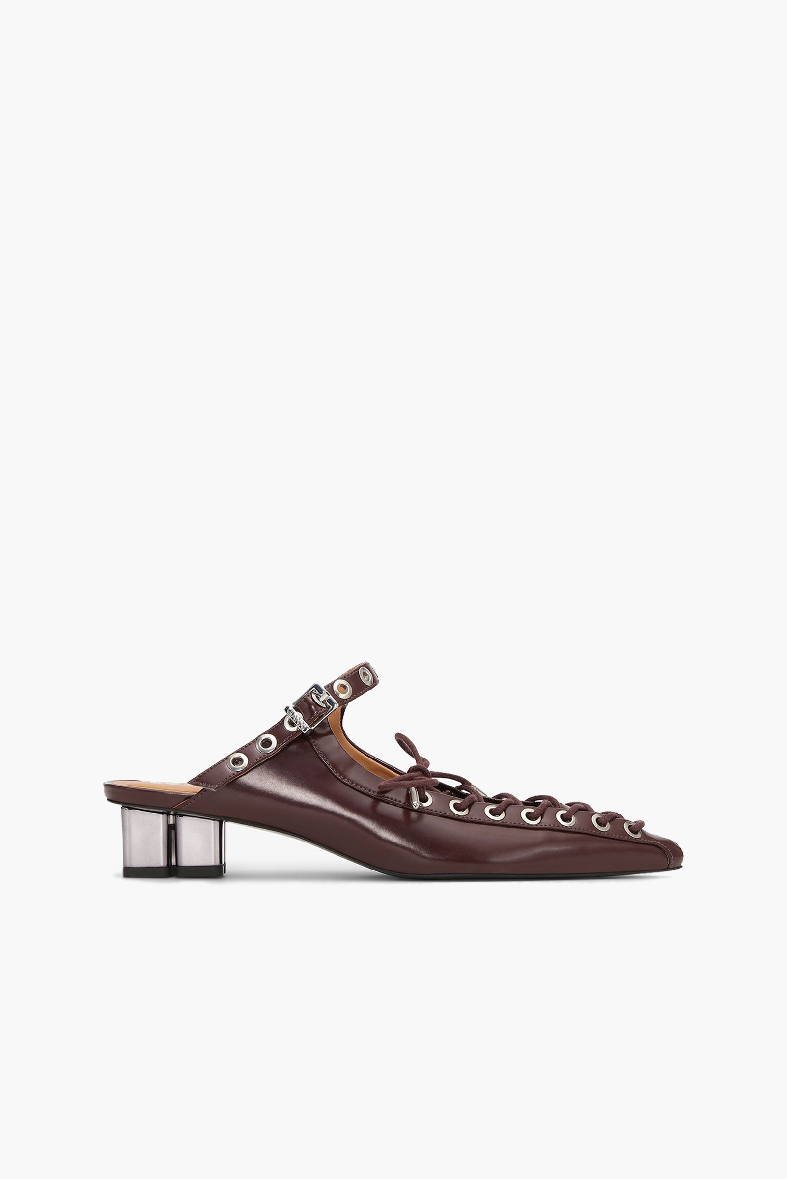 GANNI Eyelets Lace Up Mules - Tawny Port