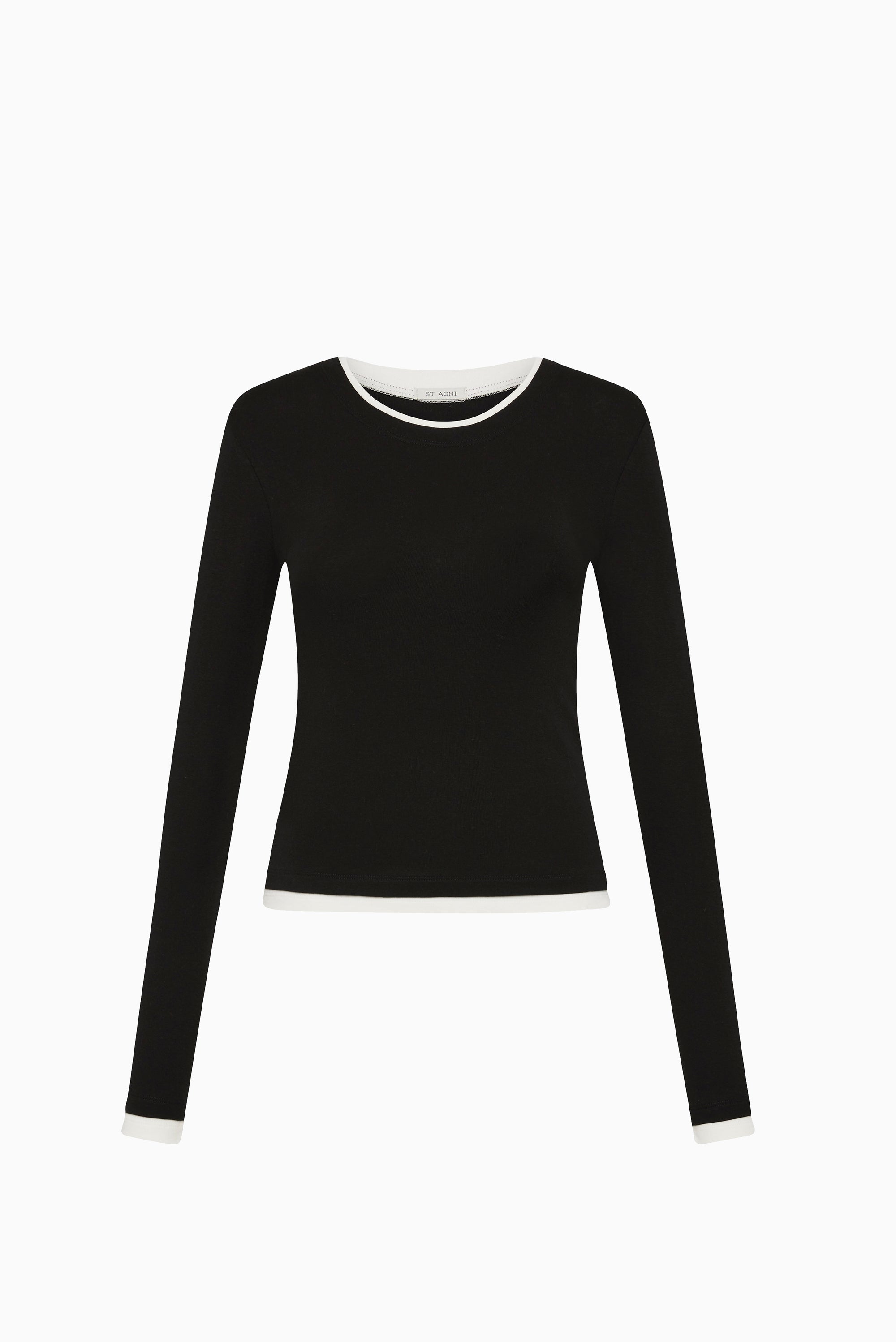Organic Cotton Layered Long Sleeve Top - Jet Black