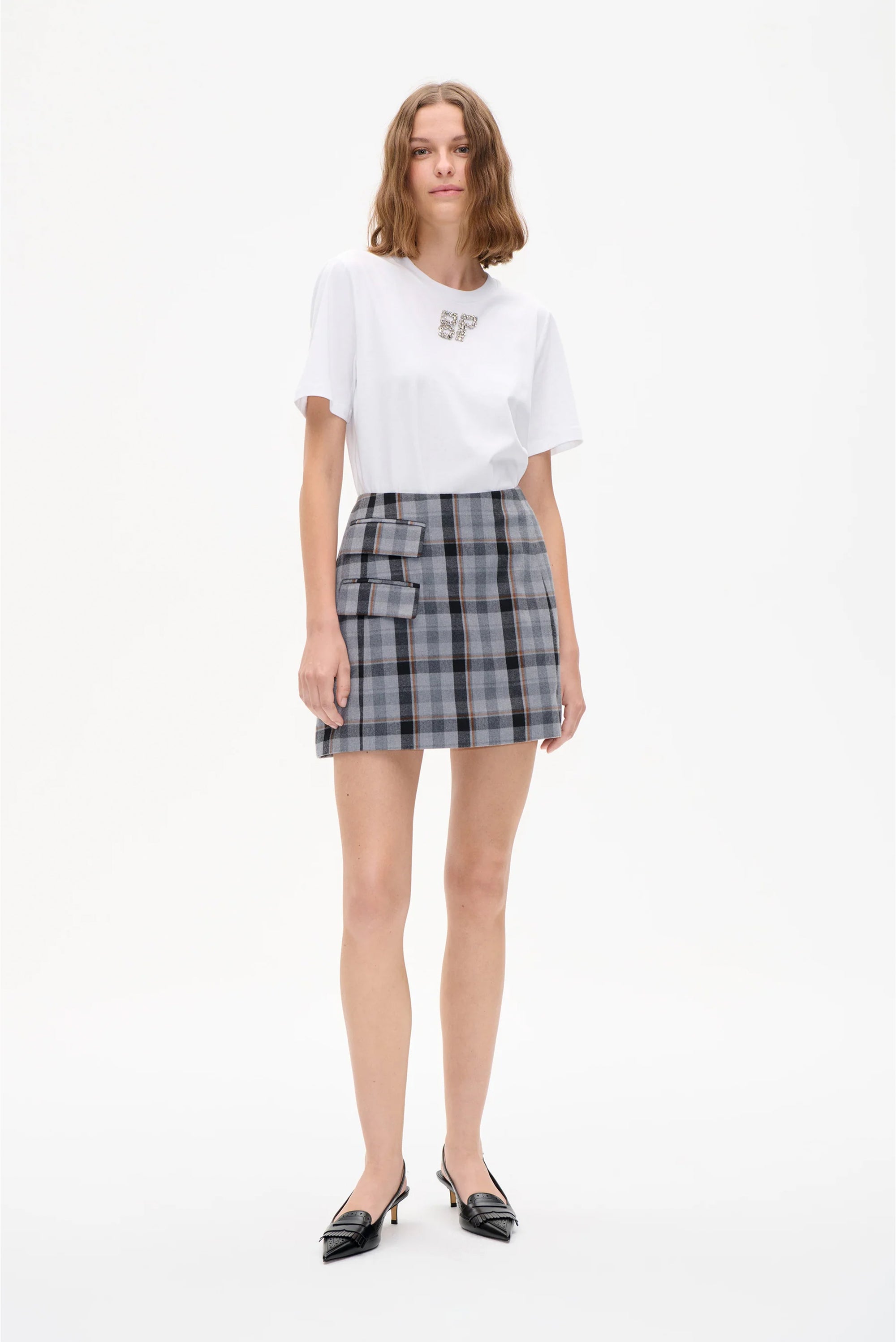 Shanie Mini Skirt - Grey Soft Check