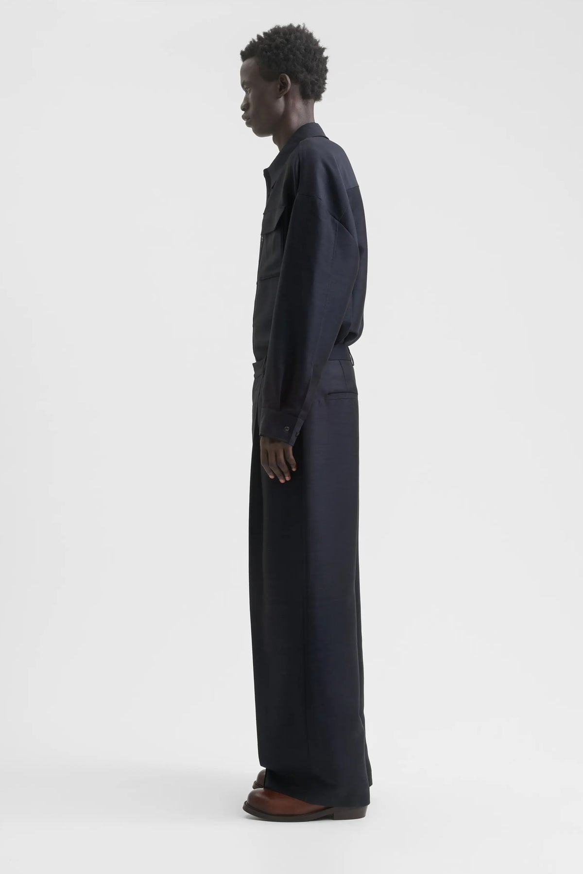 Pleated Wide Trouser - Dark Navy