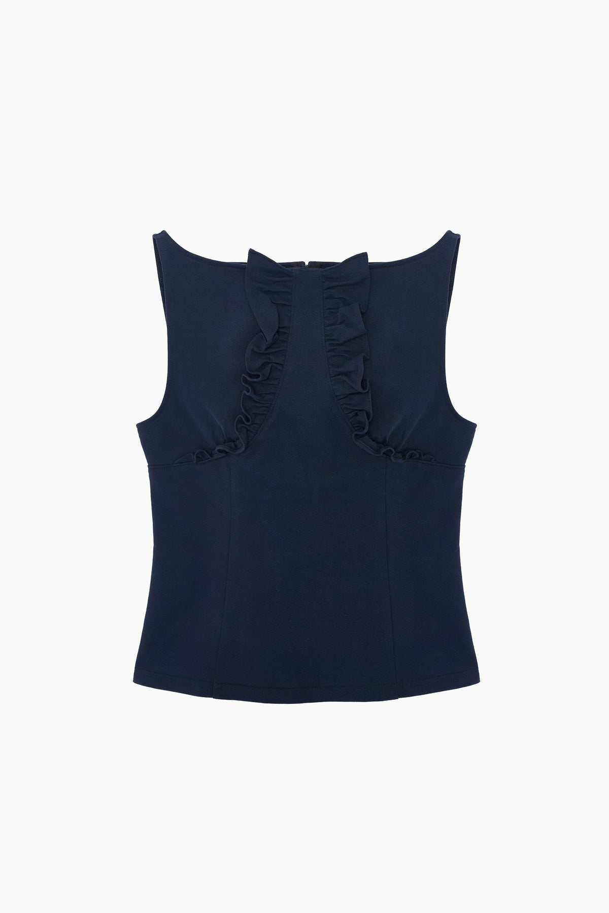 Lace Trim Sleeveless Fitted T-Shirt - Navy Blue