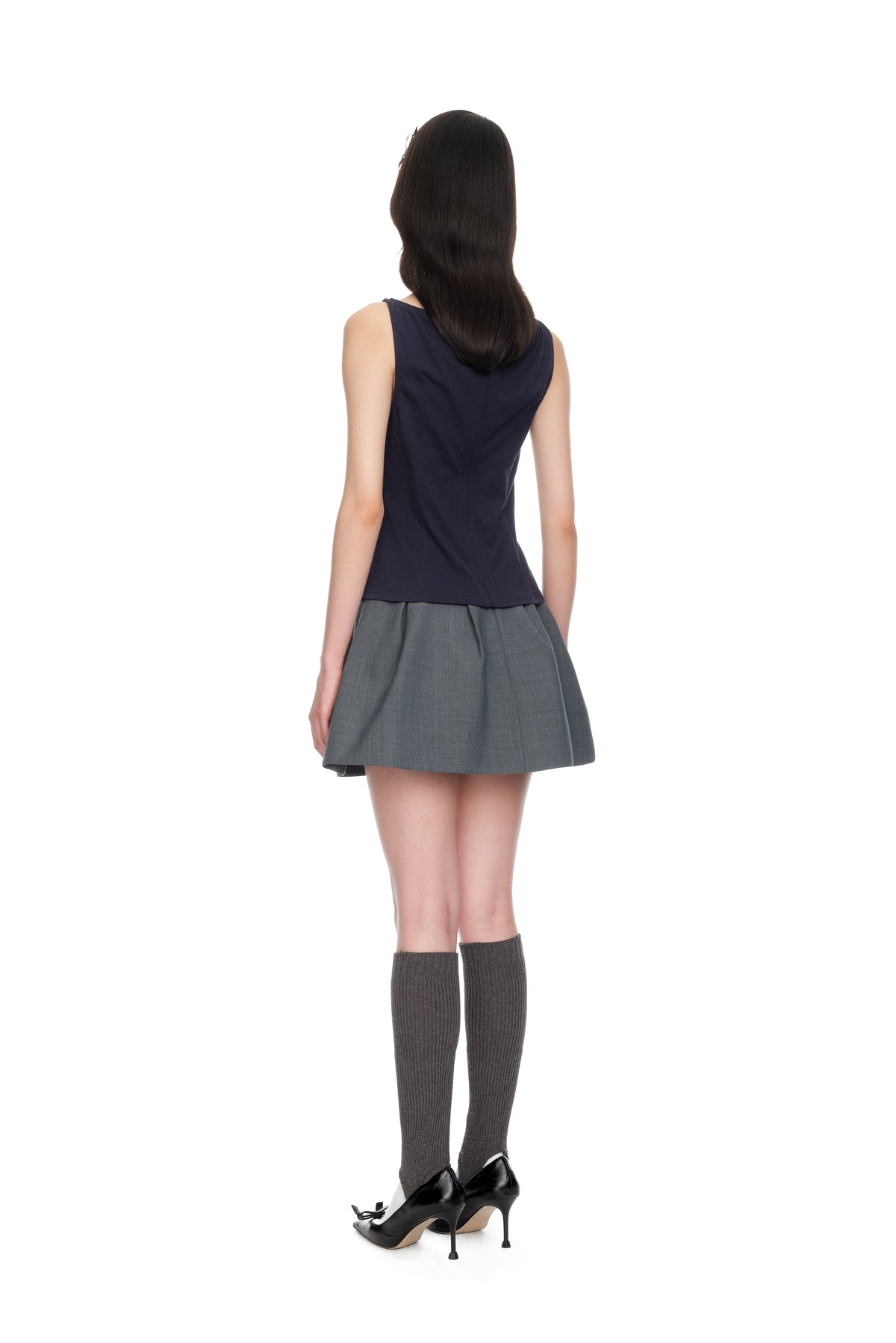 Lace Trim Sleeveless Fitted T-Shirt - Navy Blue