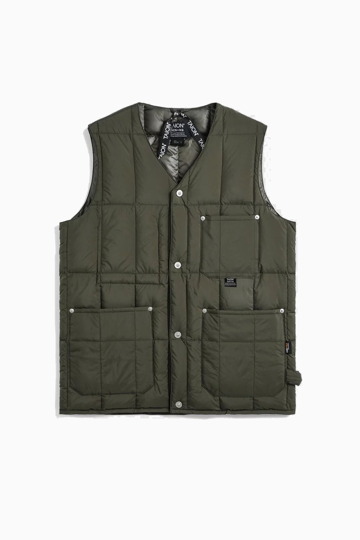 Work V Neck Button Down Vest - Olive