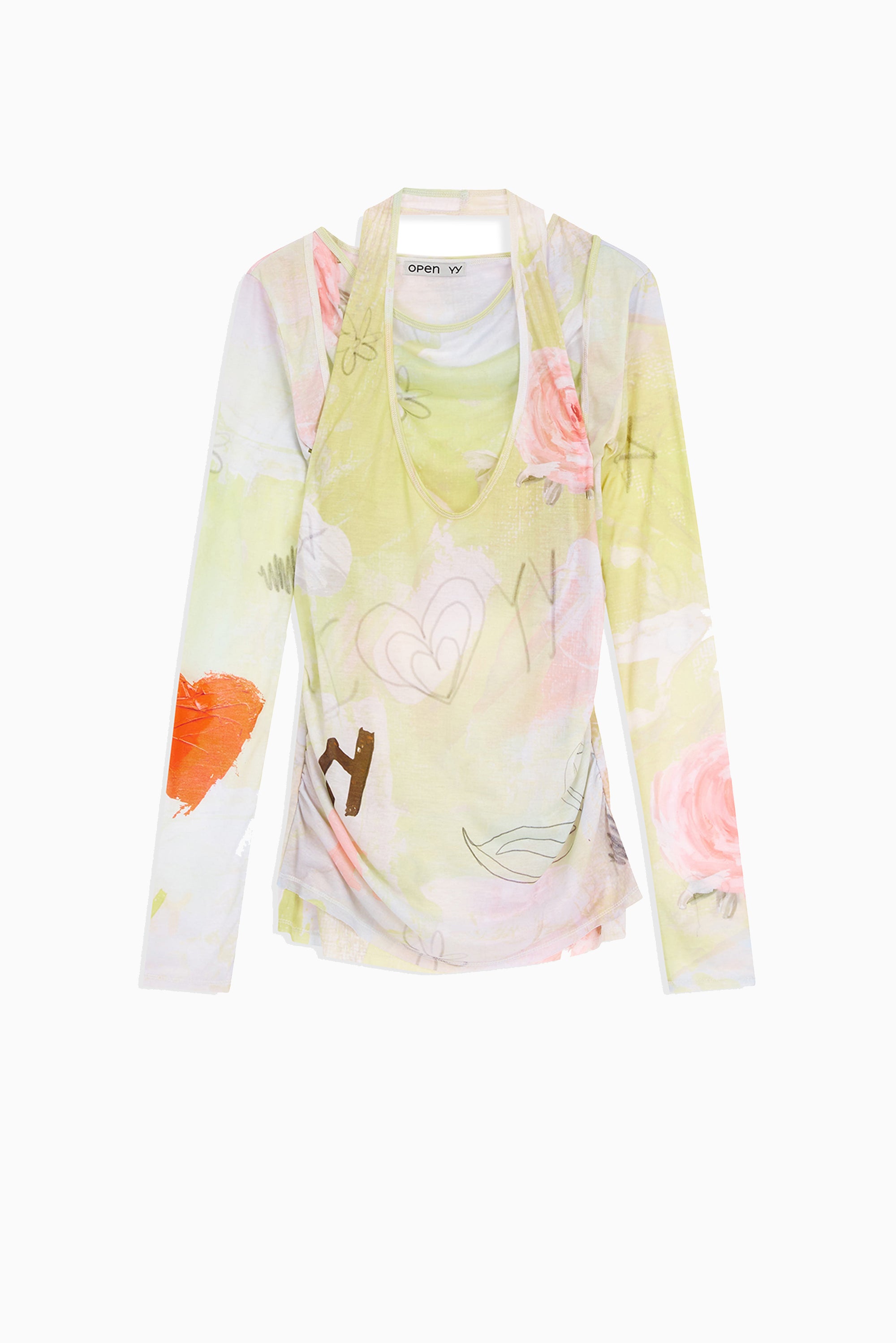 OPEN YY Graphic Convertible Bolero Top - Yellow