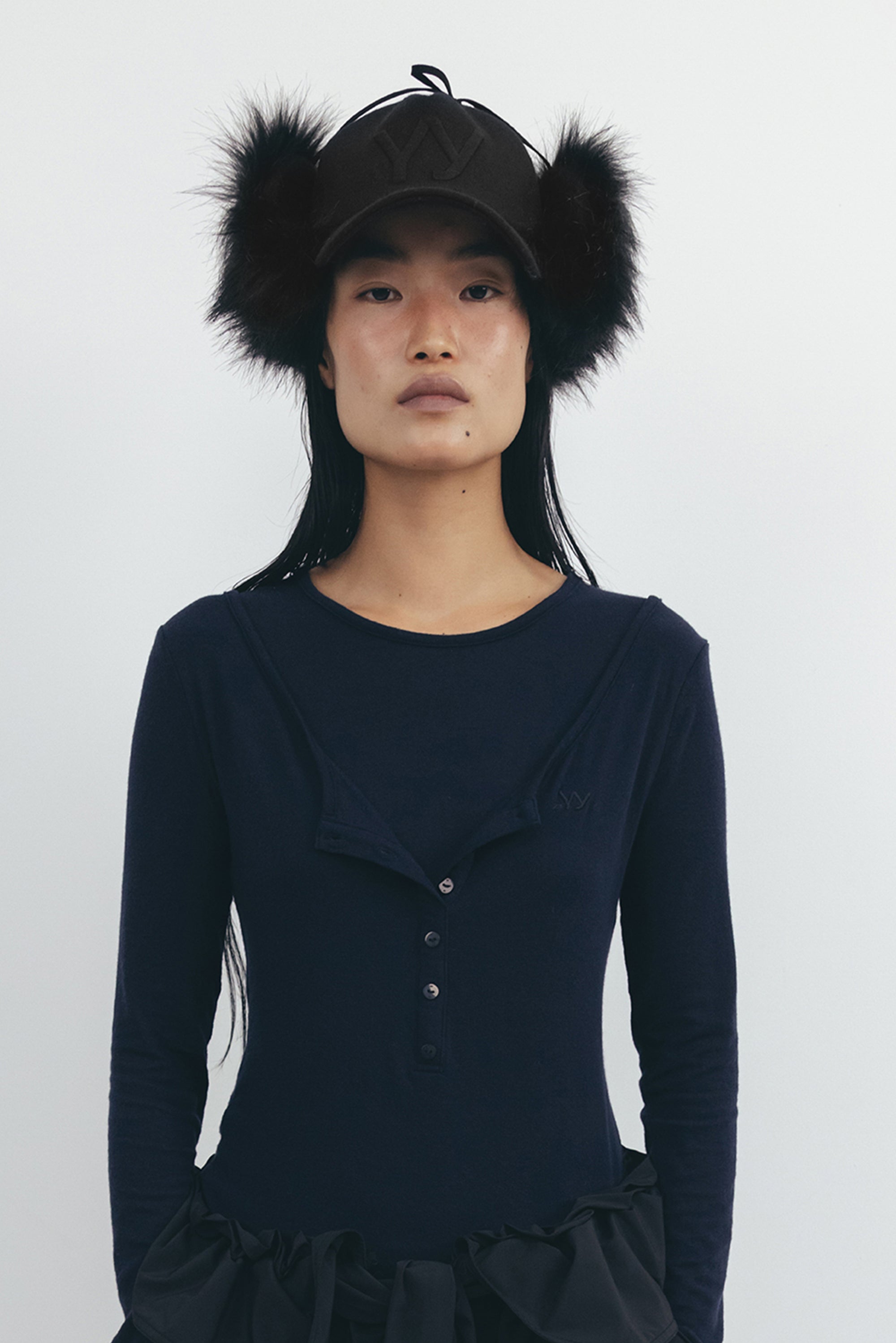 OPEN YY Faux Fur Earflap Cap - Black