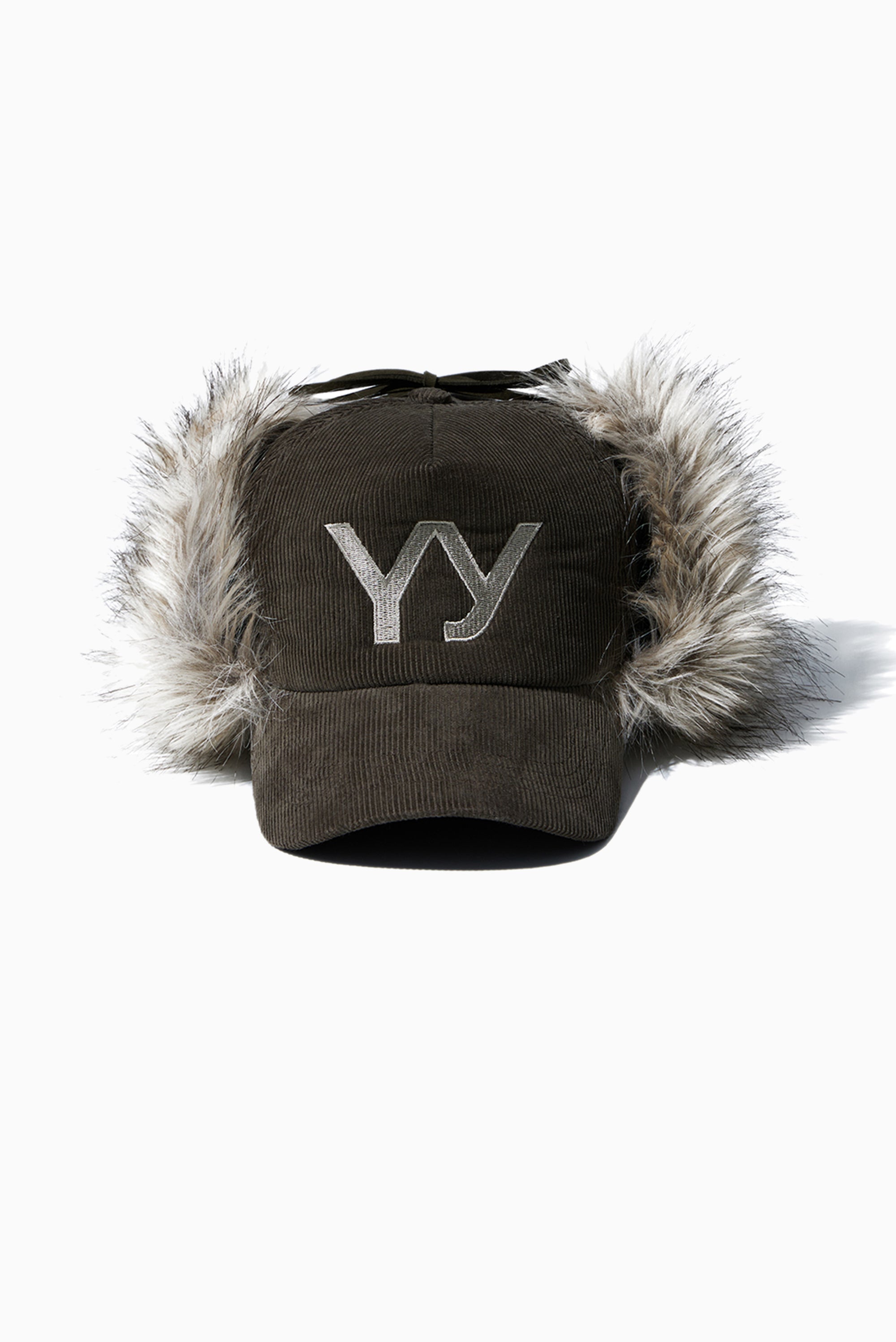 OPEN YY Faux Fur Corduroy Earflap Cap - Khaki