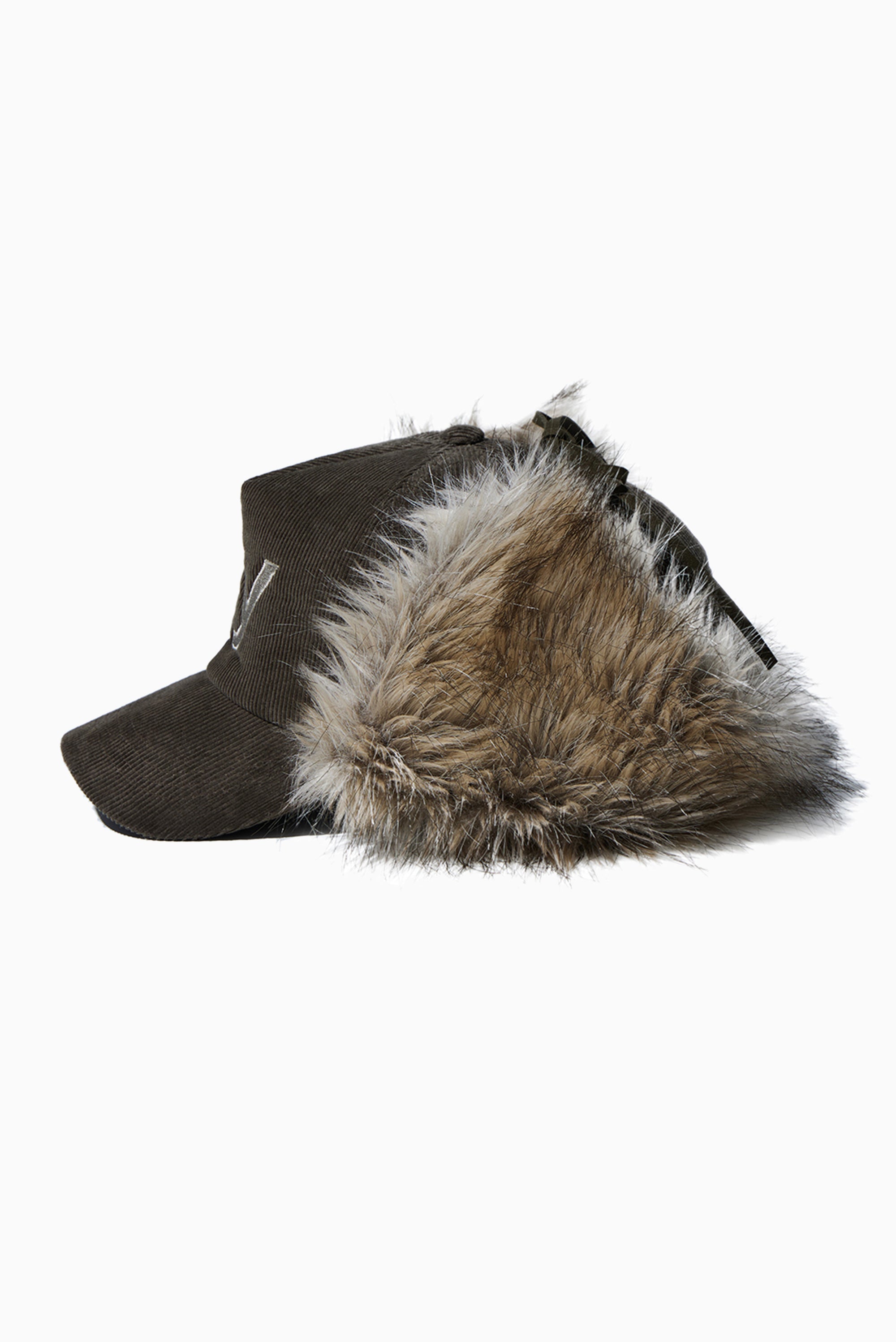 OPEN YY Faux Fur Corduroy Earflap Cap - Khaki