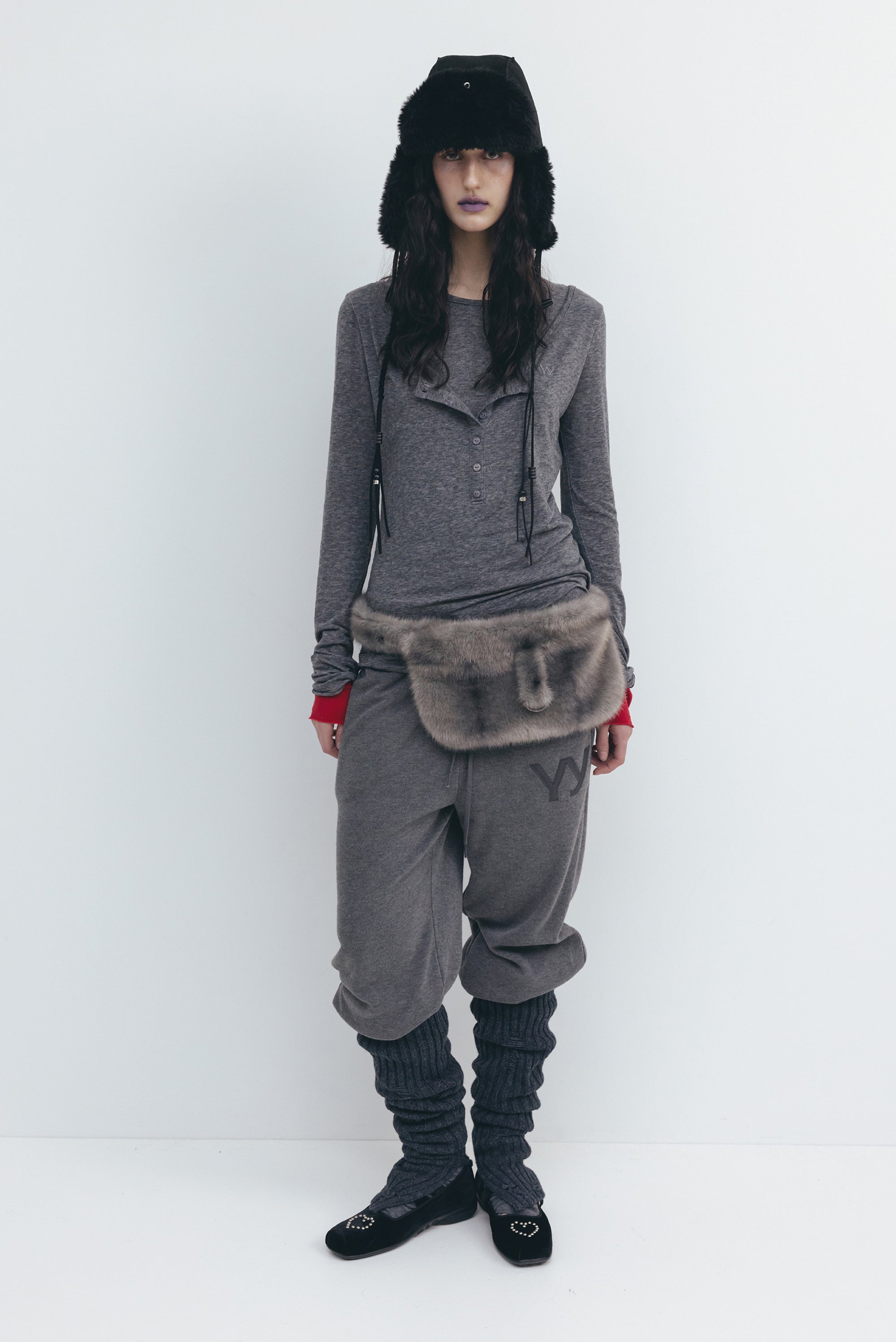 OPEN YY Furry Pocket Belt Bag - Grey