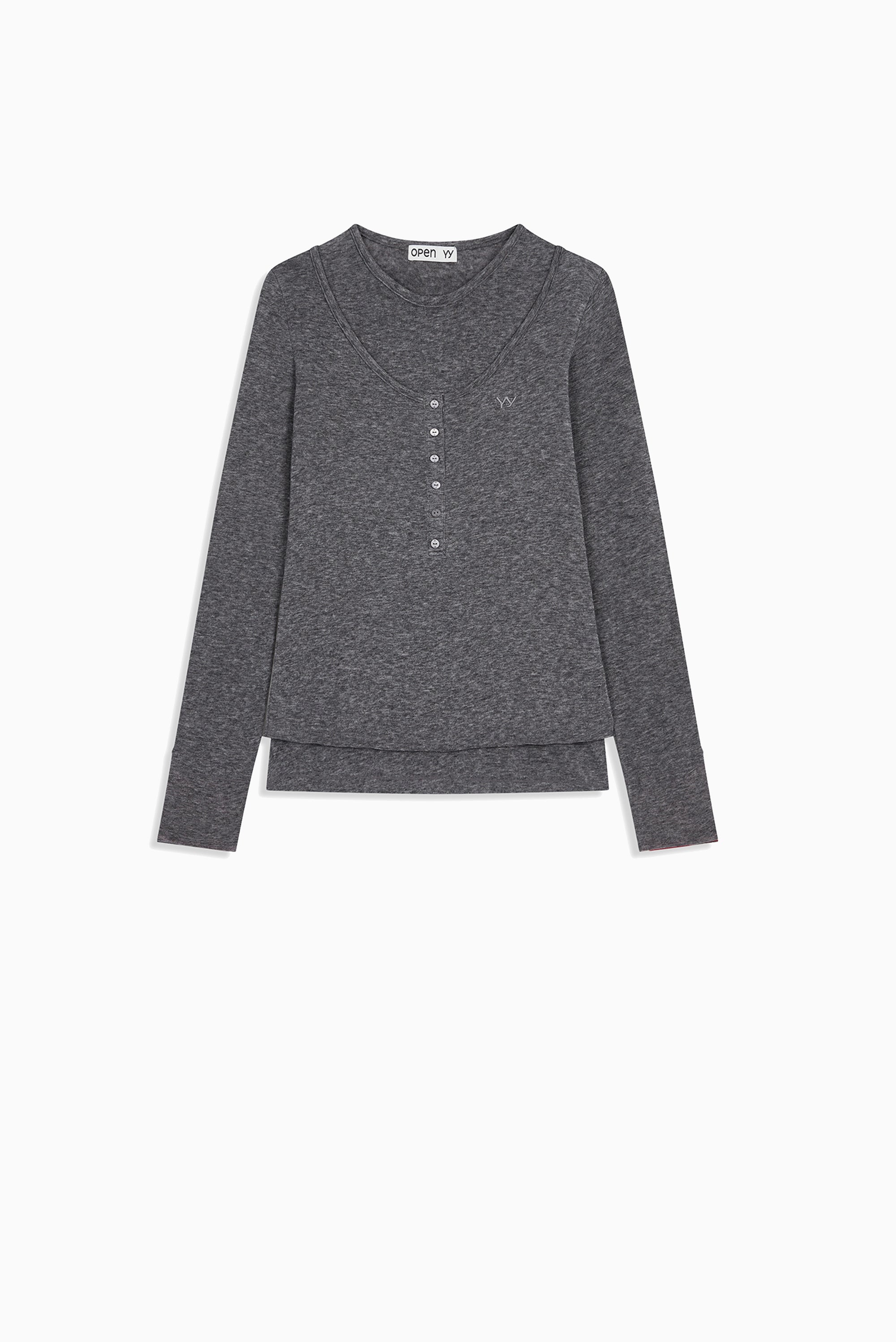 OPEN YY Layered Henley Lounge Tee - Blue