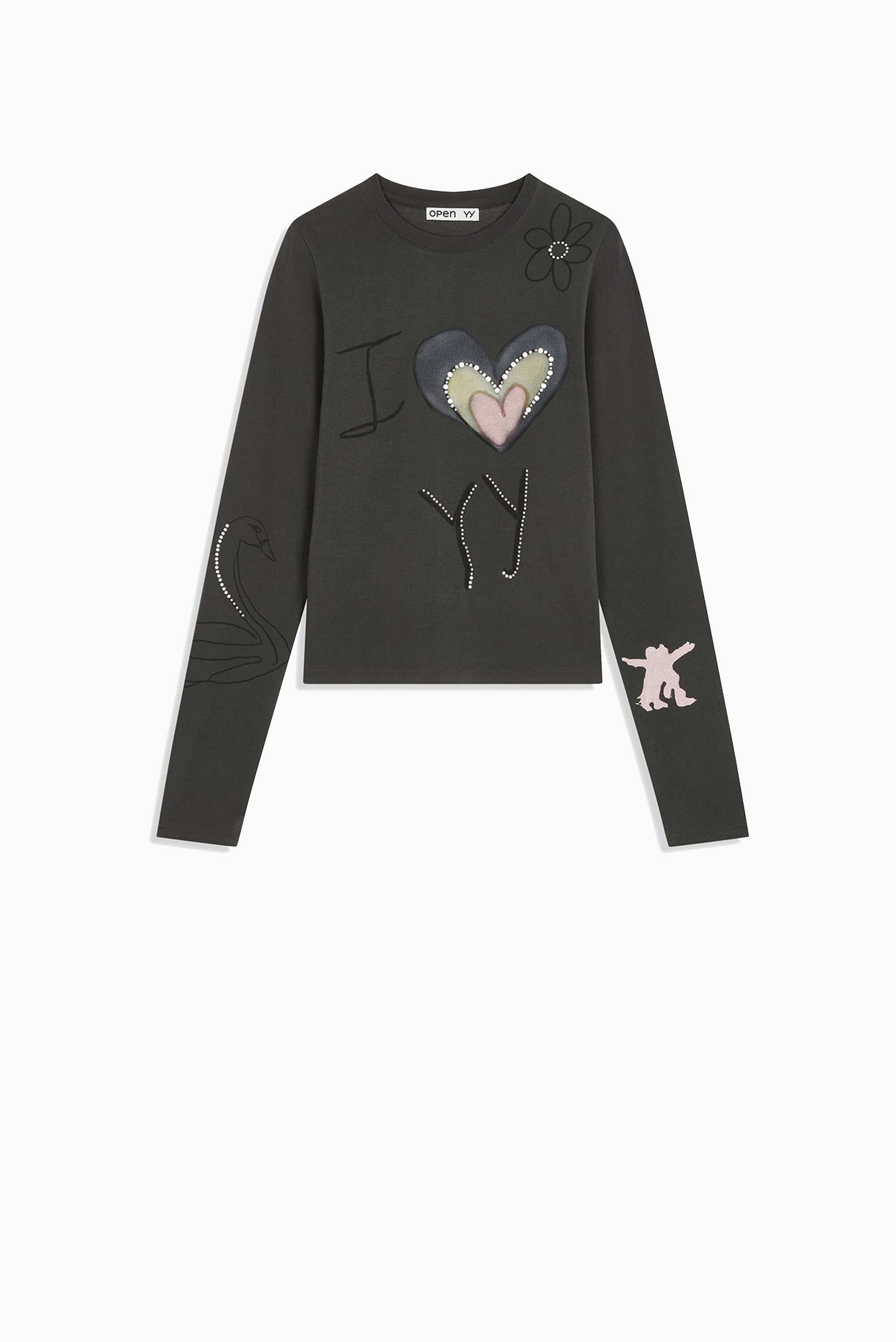 OPEN YY Beaded I Love Yy Tee - Grey