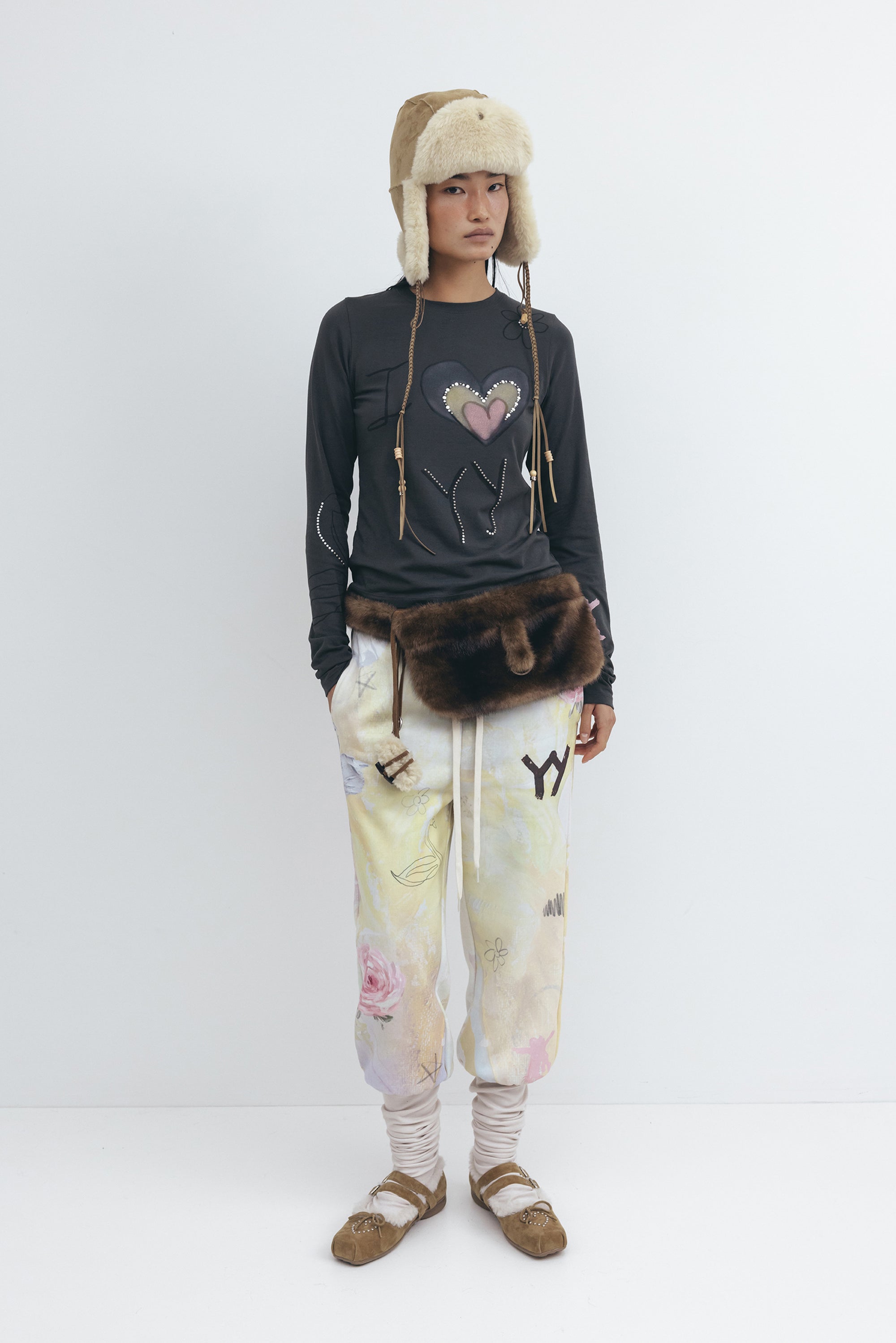 OPEN YY Beaded I Love Yy Tee - Grey