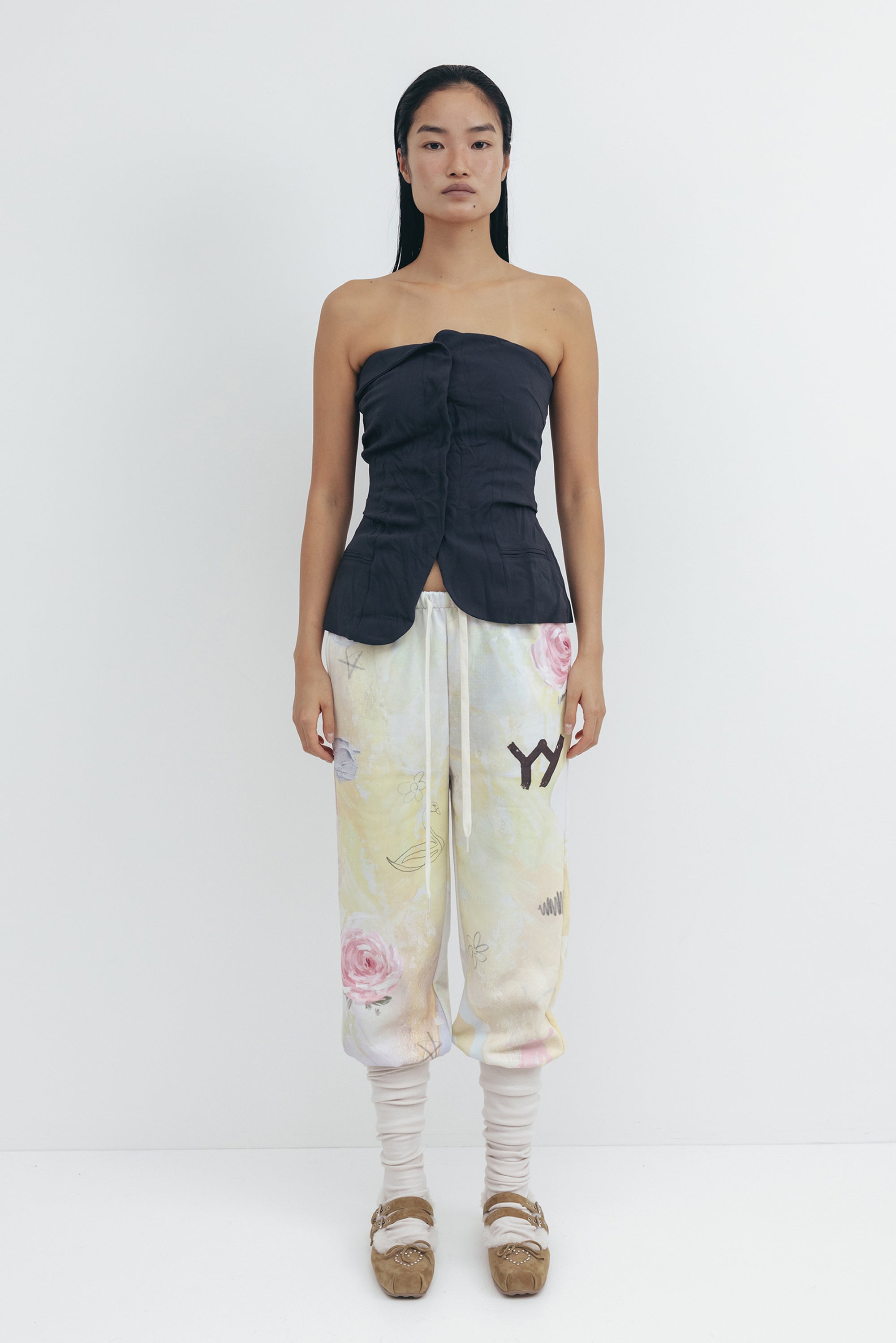 OPEN YY Graphic Layered Knee Socks pant - Yellow