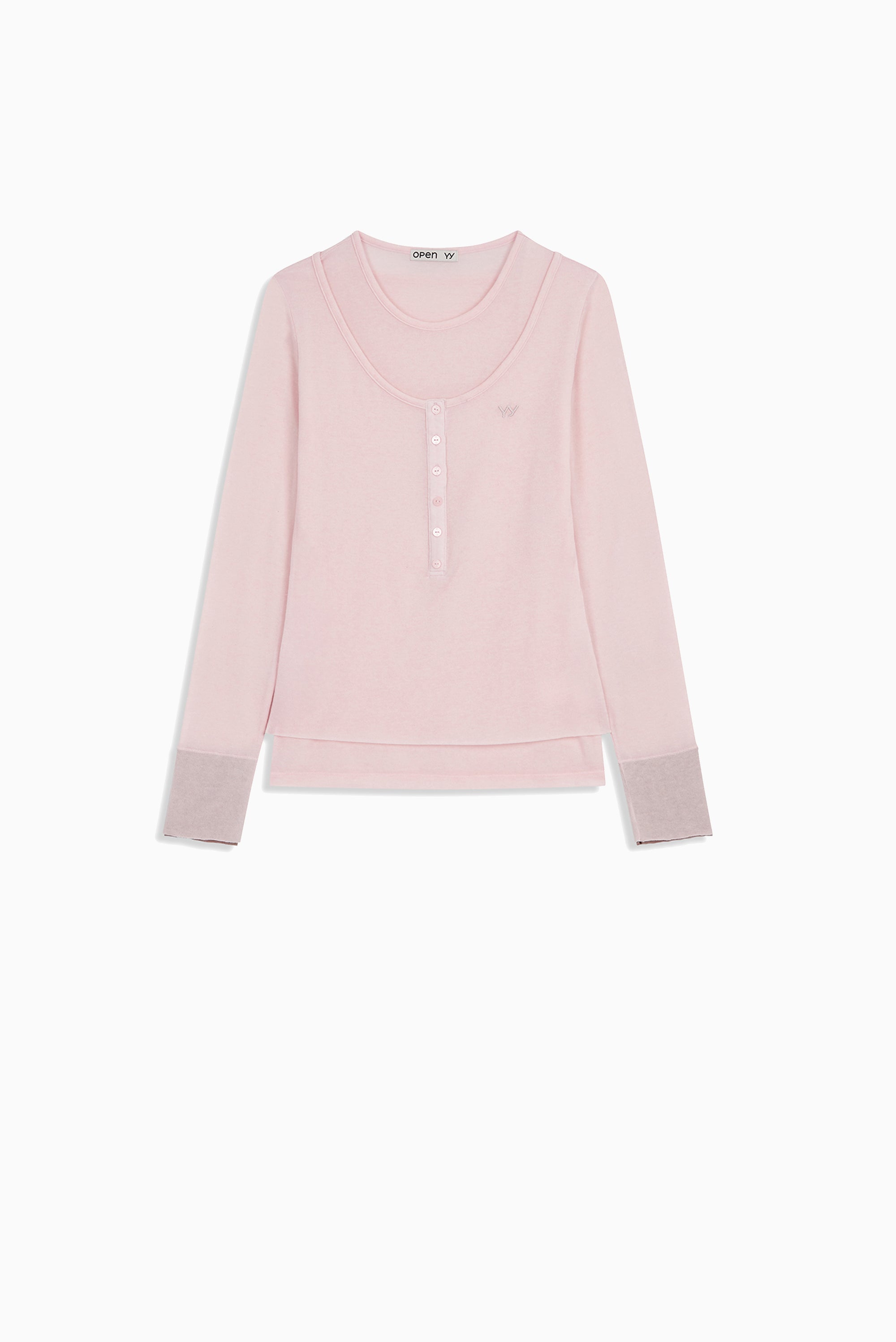 OPEN YY Layered Henley Lounge Tee - Pink