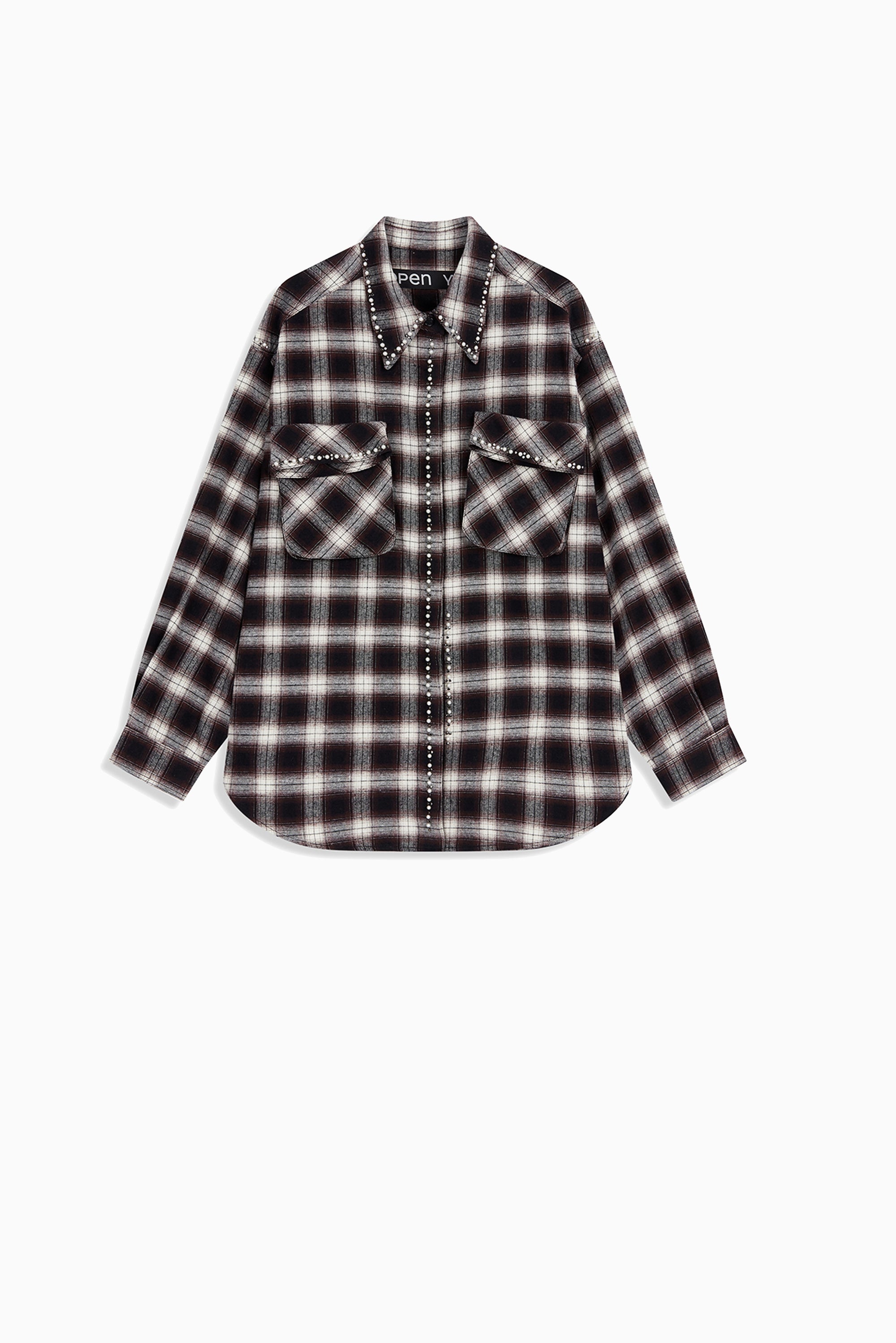 OPEN YY Beaded Pocket  Shirt - Brown