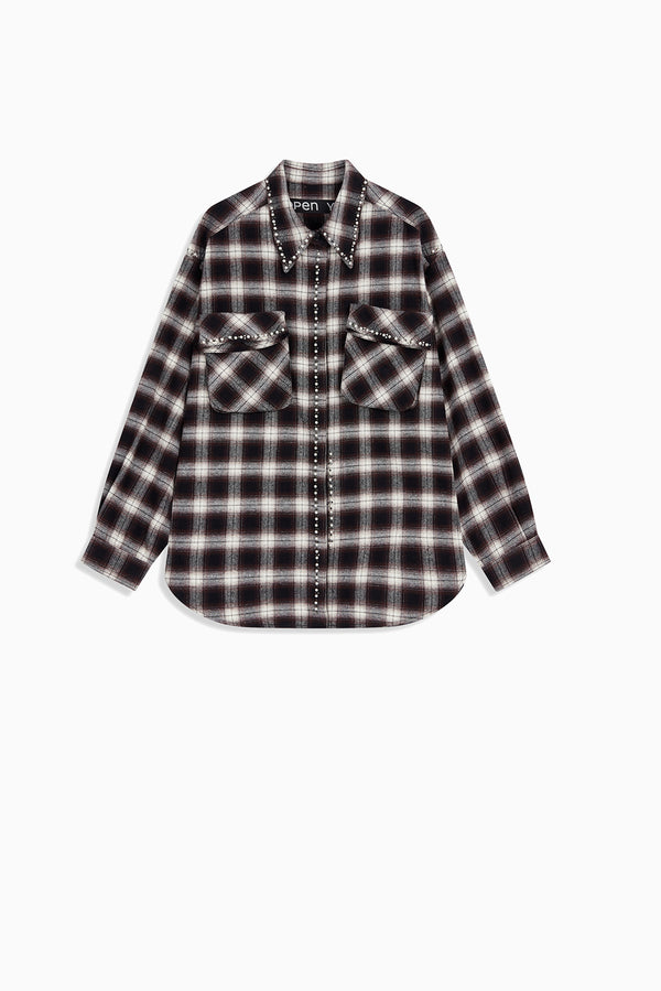 OPEN YY Beaded Pocket  Shirt - Brown