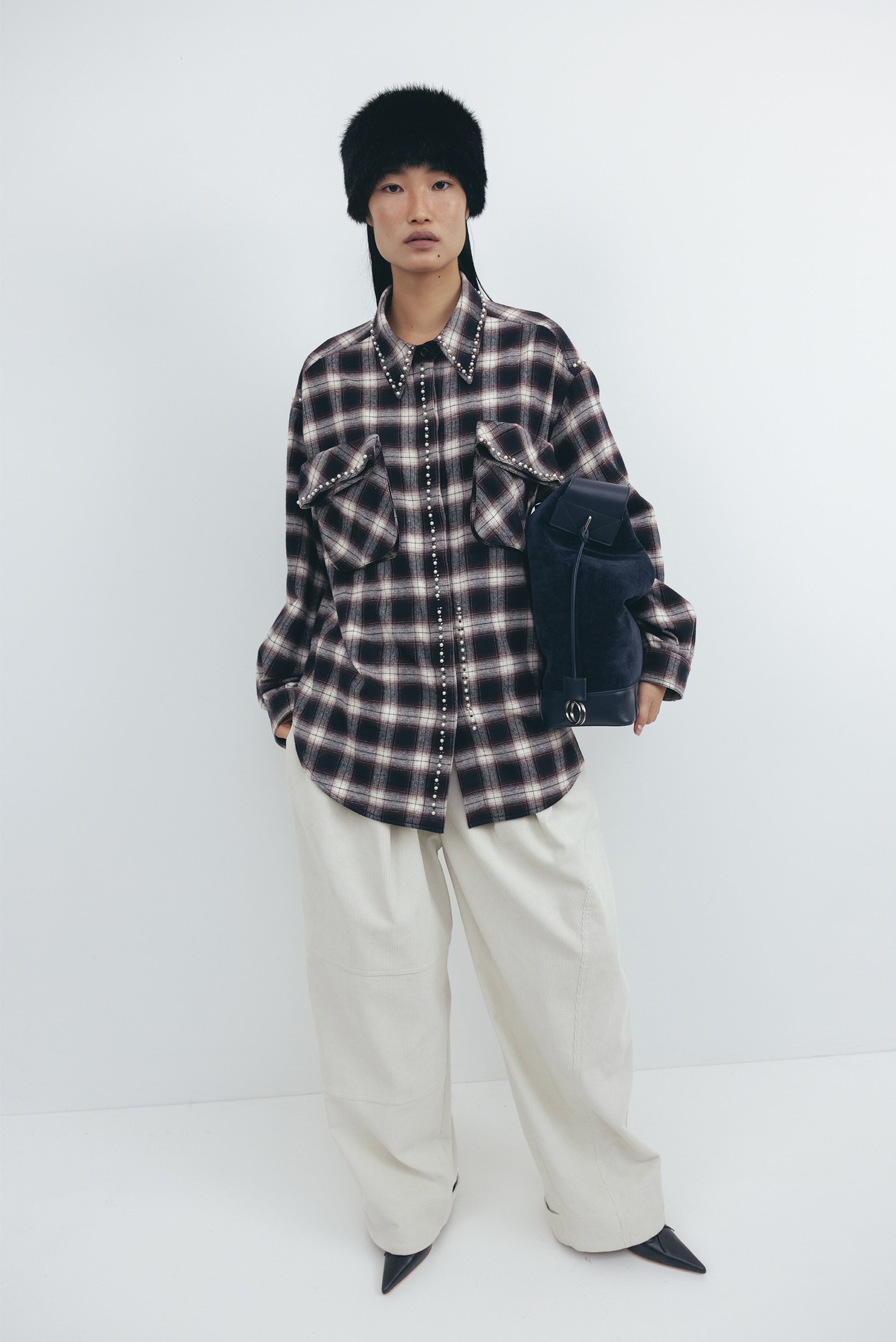 OPEN YY Beaded Pocket  Shirt - Brown
