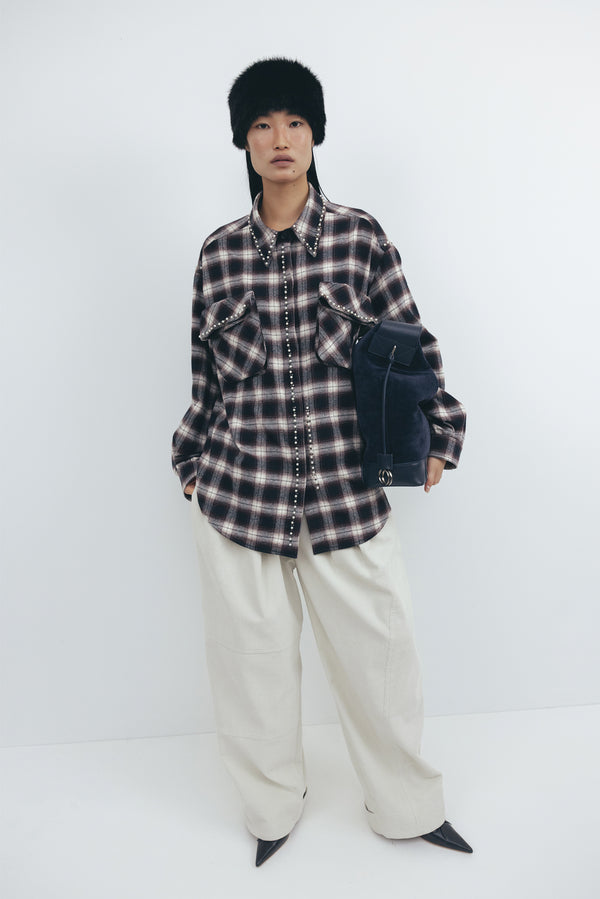 OPEN YY Beaded Pocket  Shirt - Brown