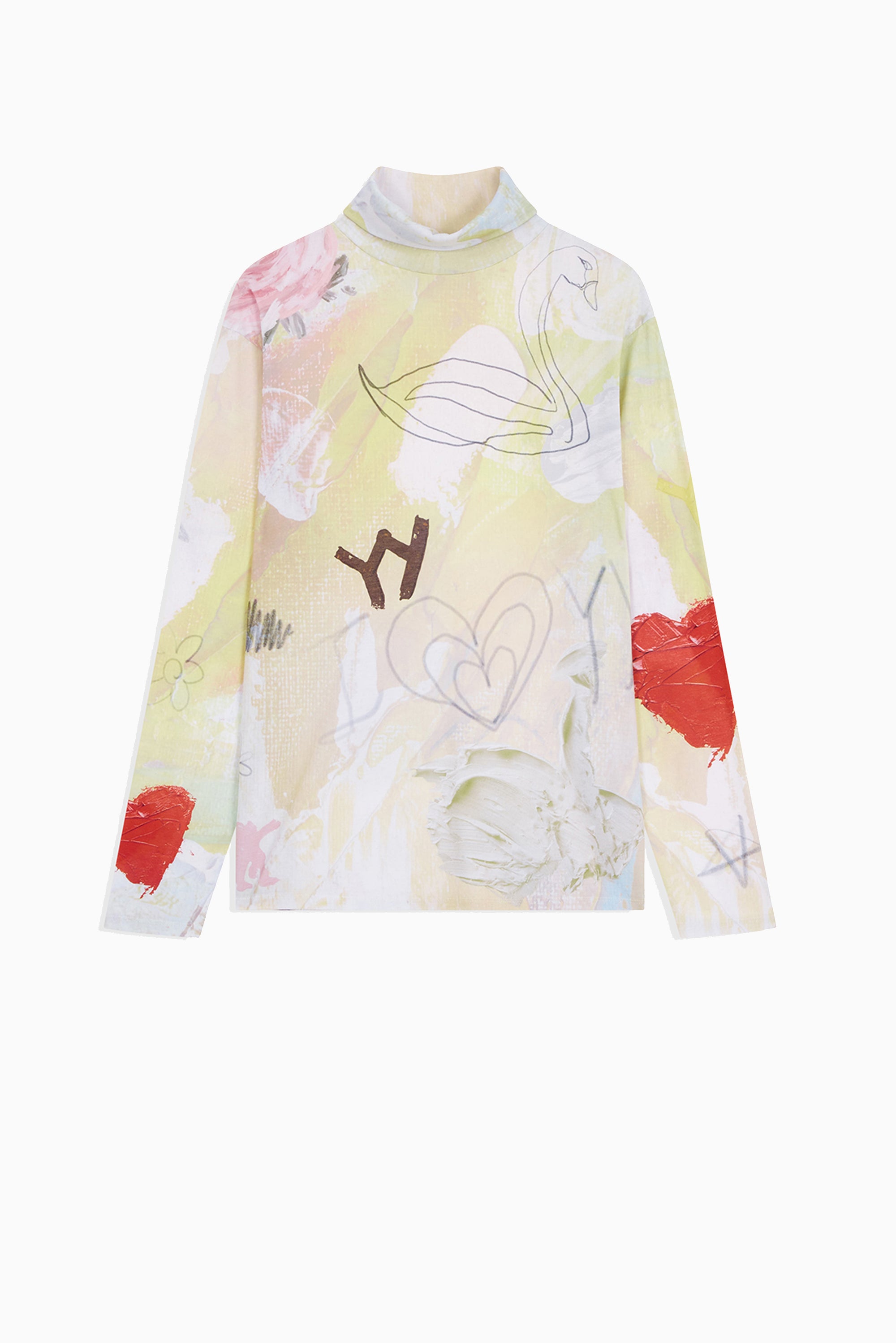 OPEN YY Graphic Slouch Turtleneck Tee - Yellow