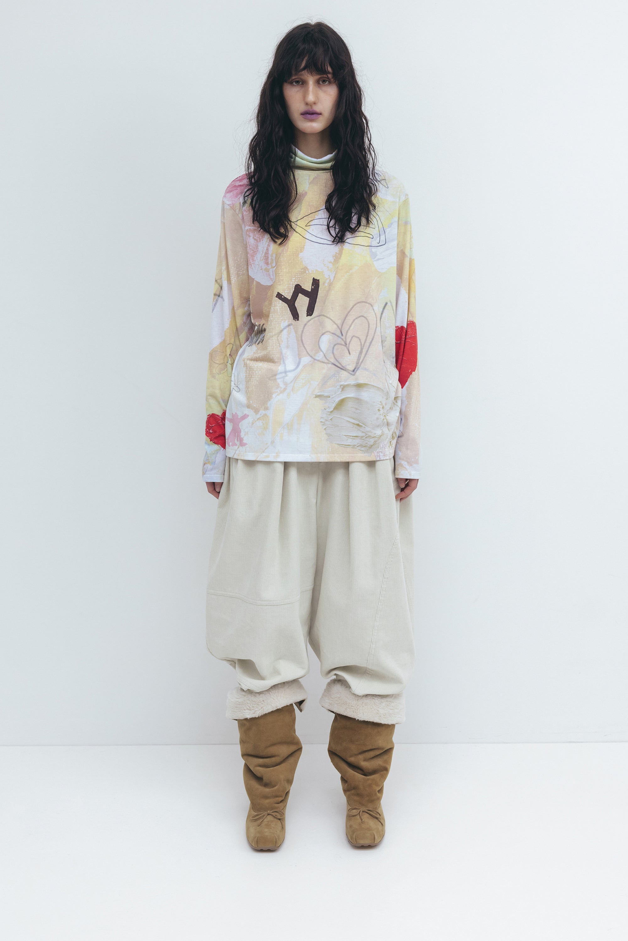 OPEN YY Graphic Slouch Turtleneck Tee - Yellow