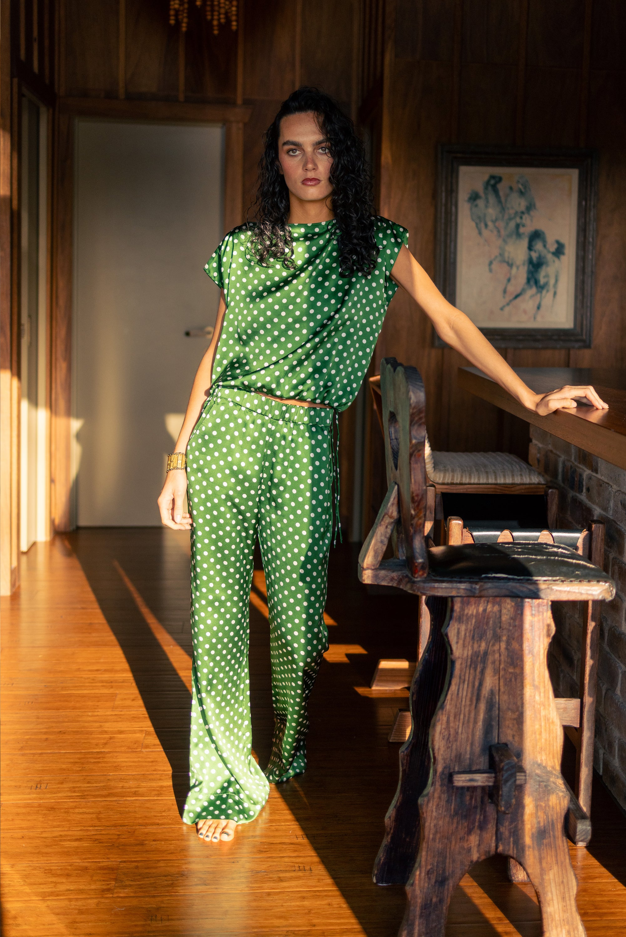 Verano Pant - Jade and White