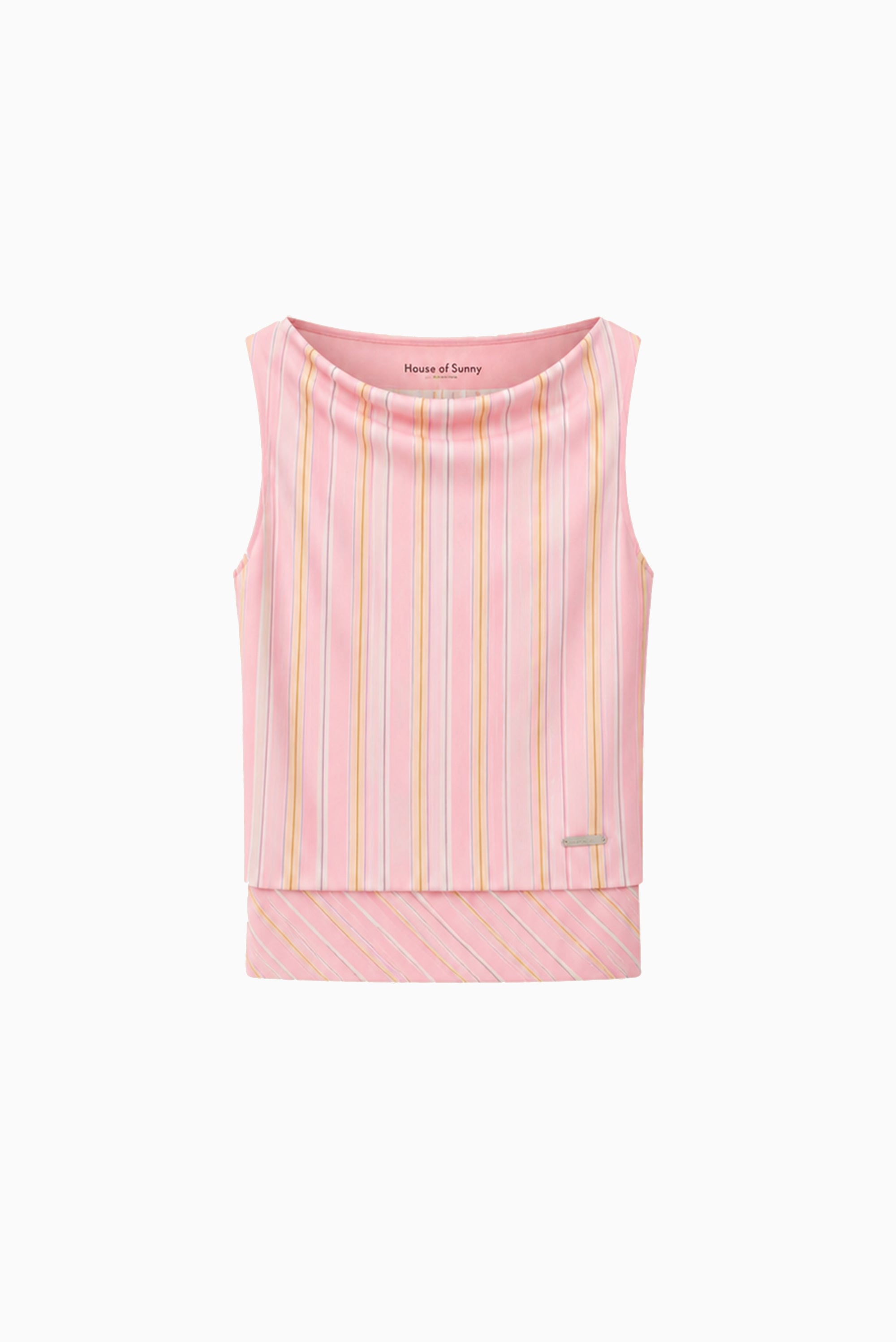 Double Layer Stripe Mesh Vest - Blush