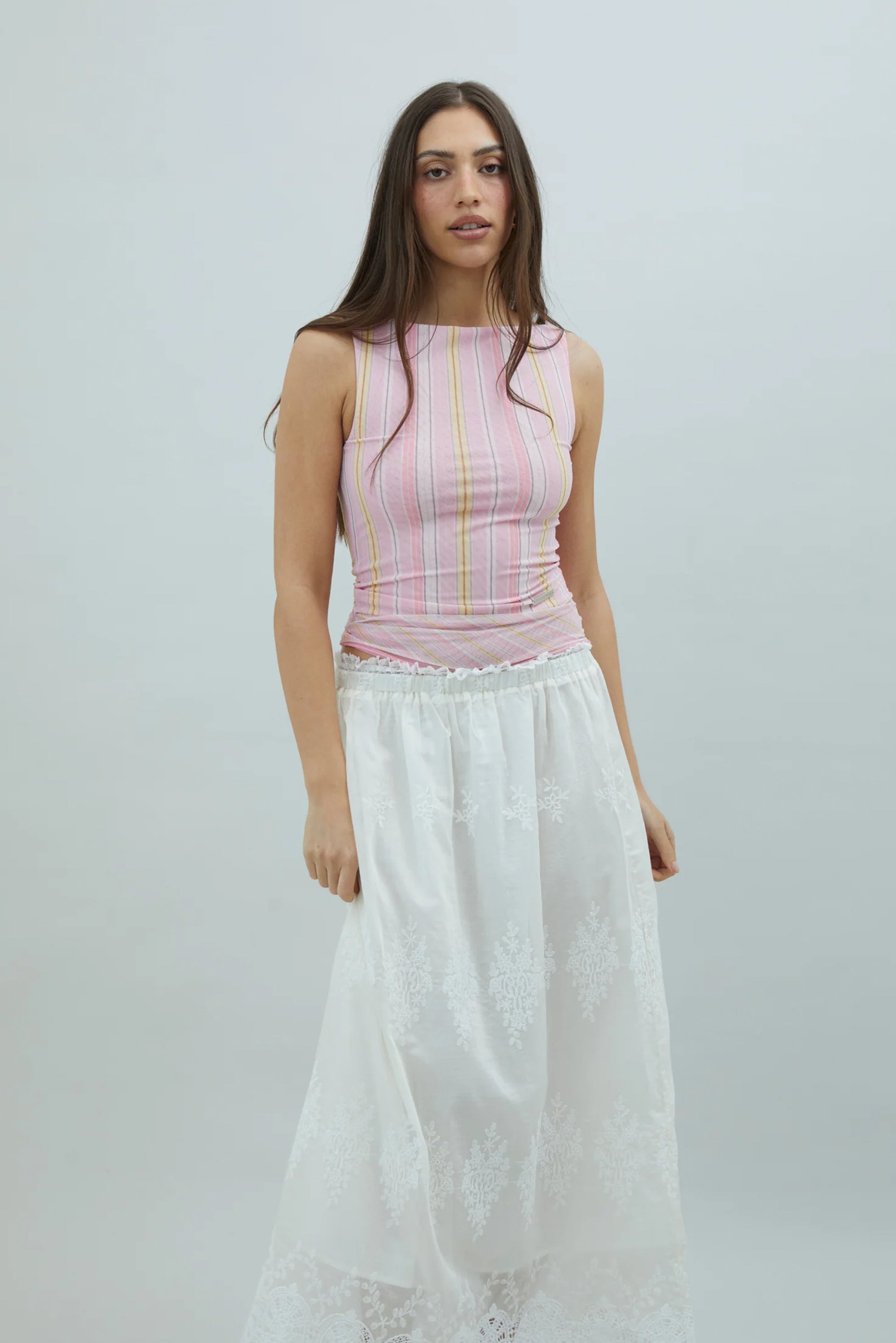 Double Layer Stripe Mesh Vest - Blush