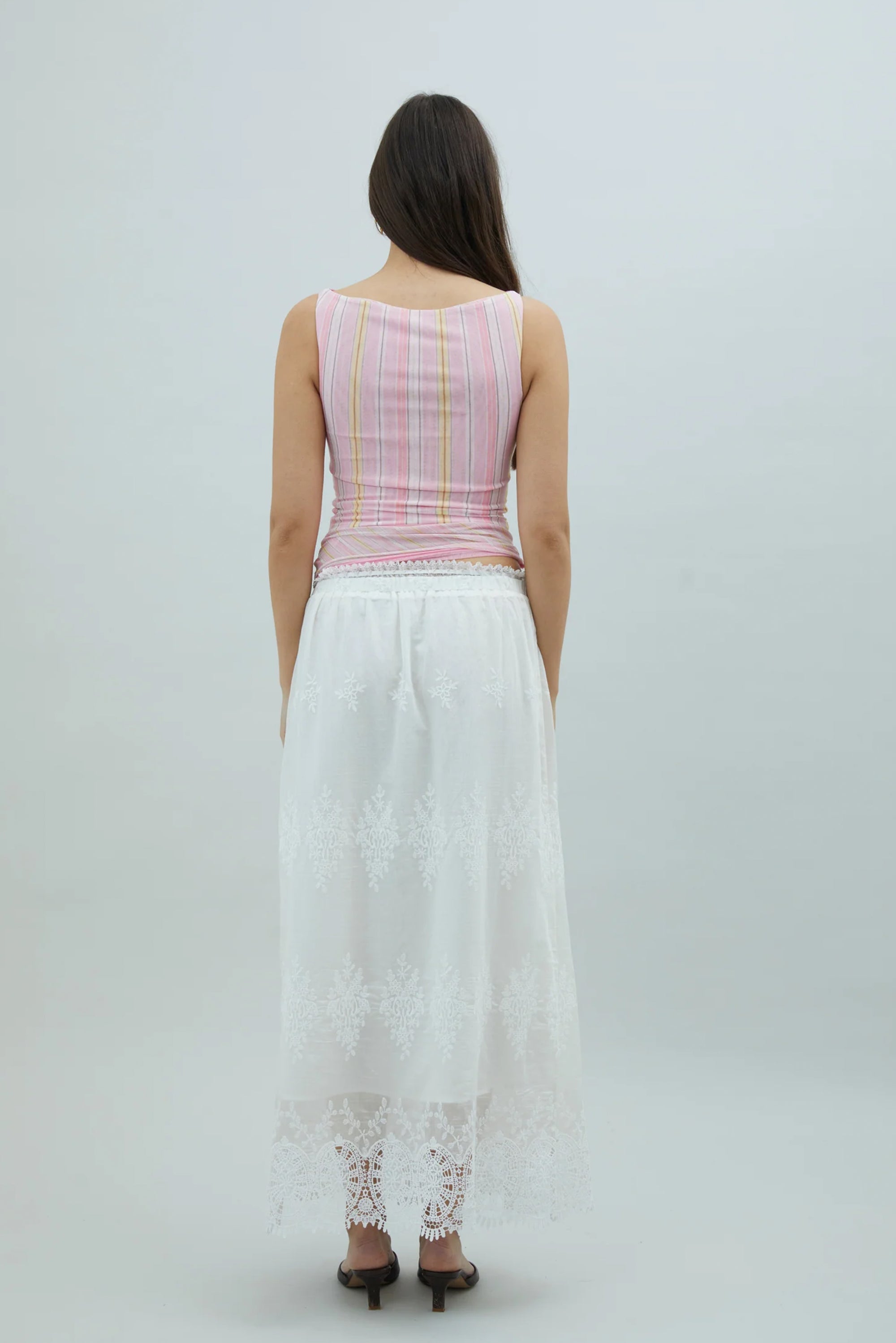 Double Layer Stripe Mesh Vest - Blush