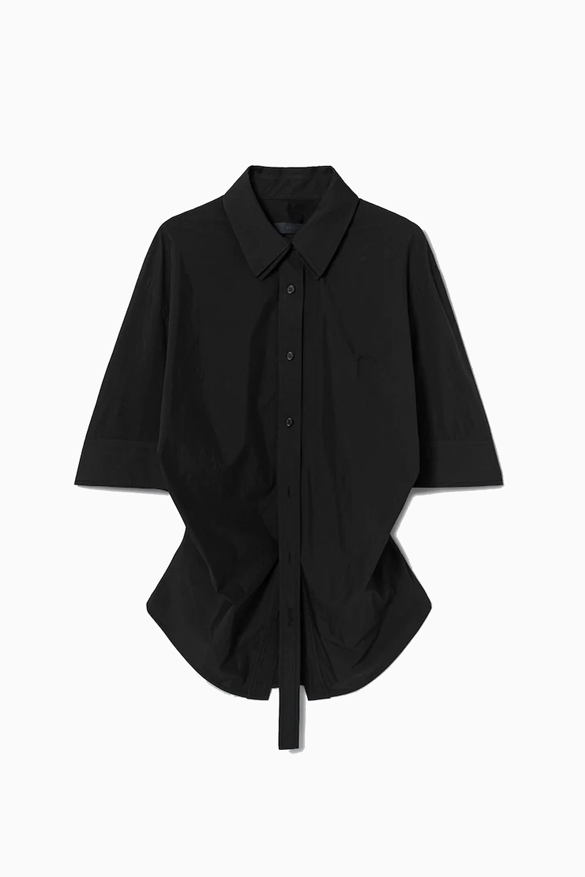 Placket Tie Button-Up Shirt - Black